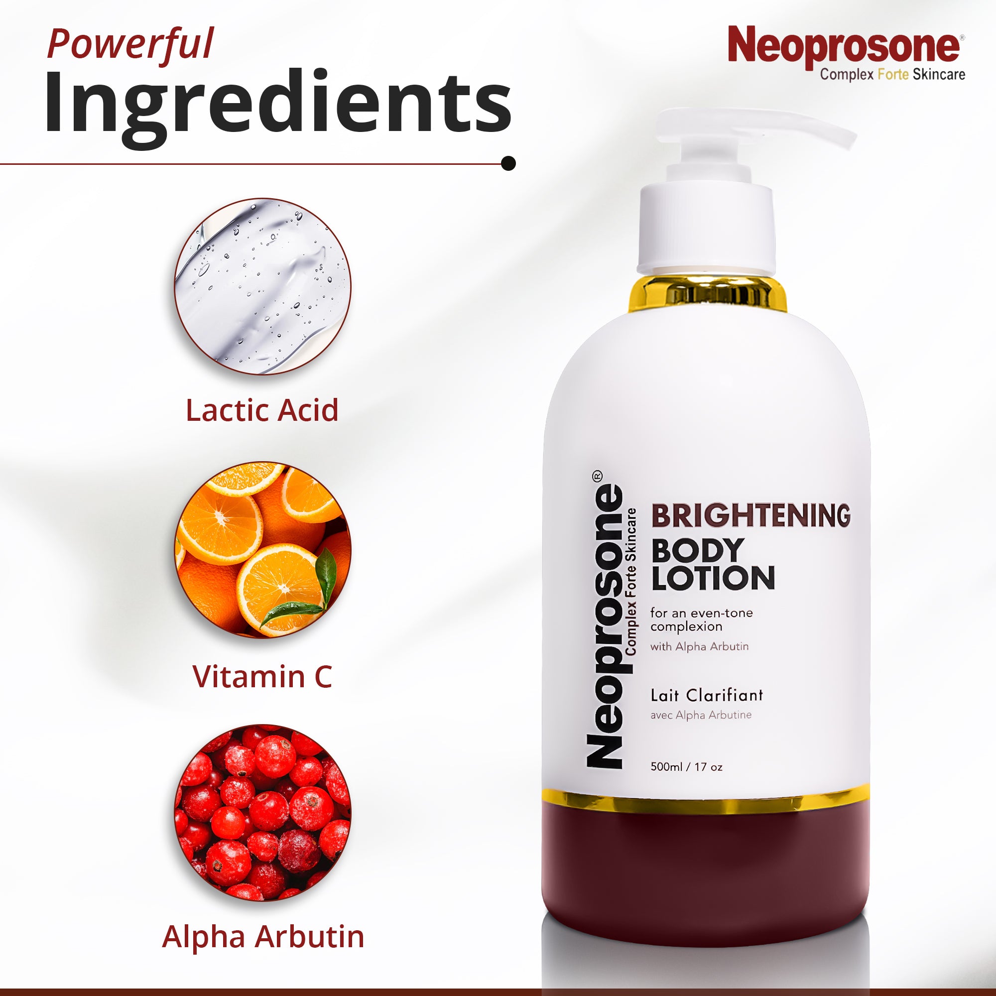 Neoprosone verhelderende bodylotion met pomp - 400 ml / 13,5 oz