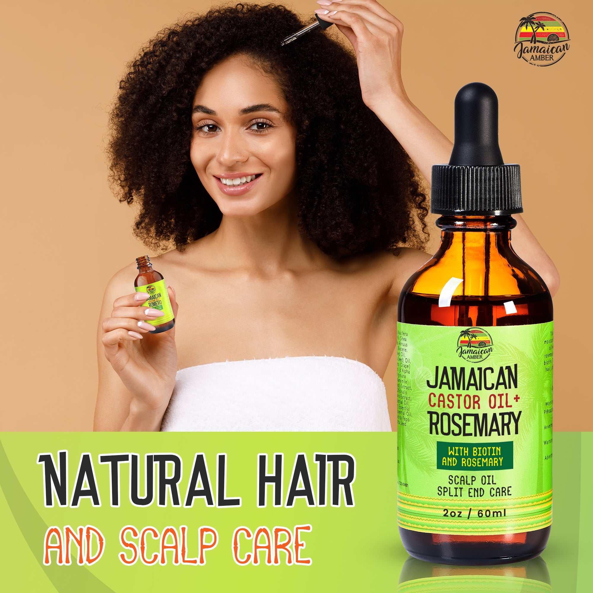 Jamaican Amber Jamaican Castor Oil & Rosemary Hair Oil 2 oz/60 ml Mitchell Brands - Mitchell Brands - Skin Lightening, Skin Brightening, Fade Dark Spots, Shea Butter, Hair Growth Products