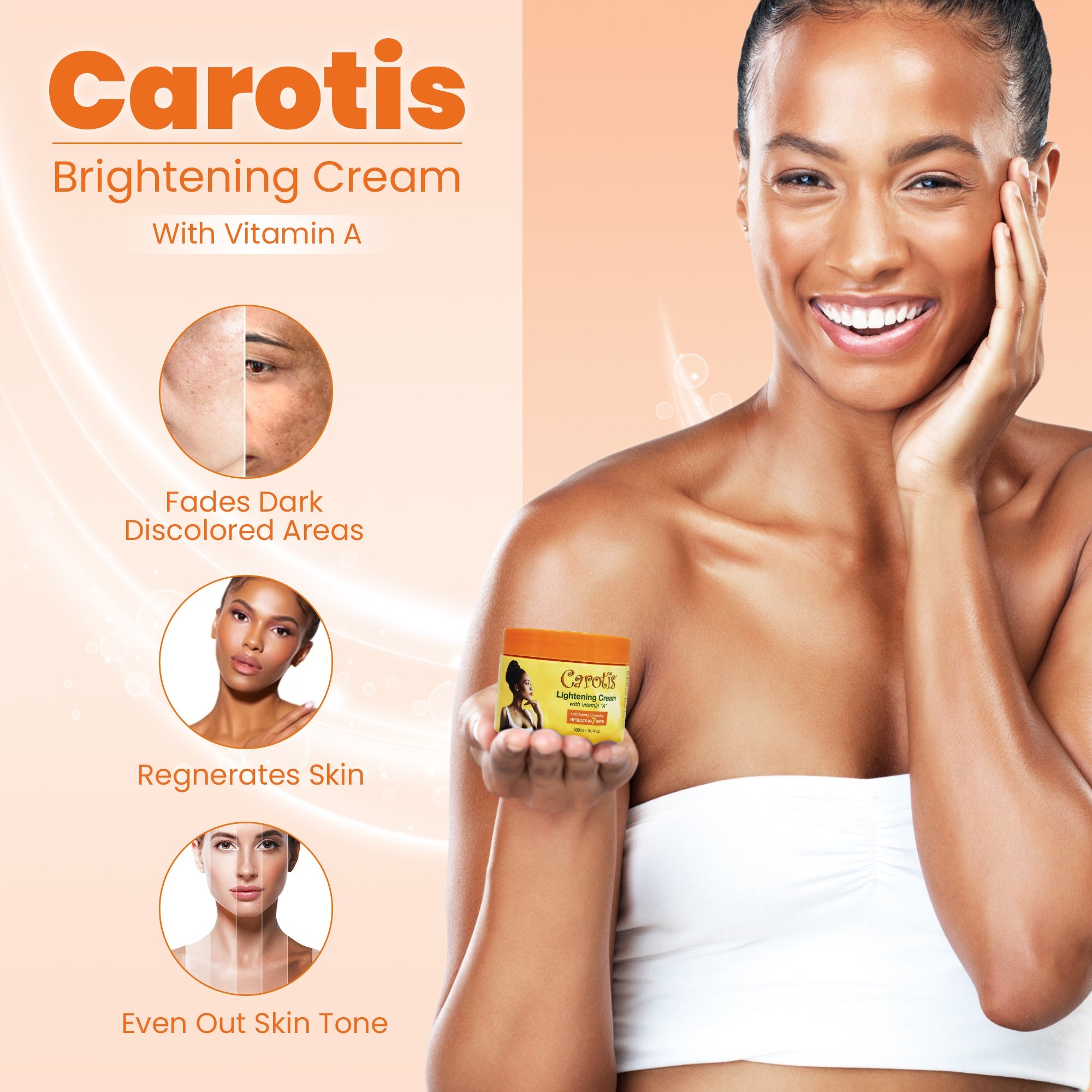 Carotis 7 Day Lightening Cream with Vitamin A (Jar) - 300ml / 10.14 fl oz Carotis - Mitchell Brands - Skin Lightening, Skin Brightening, Fade Dark Spots, Shea Butter, Hair Growth Products