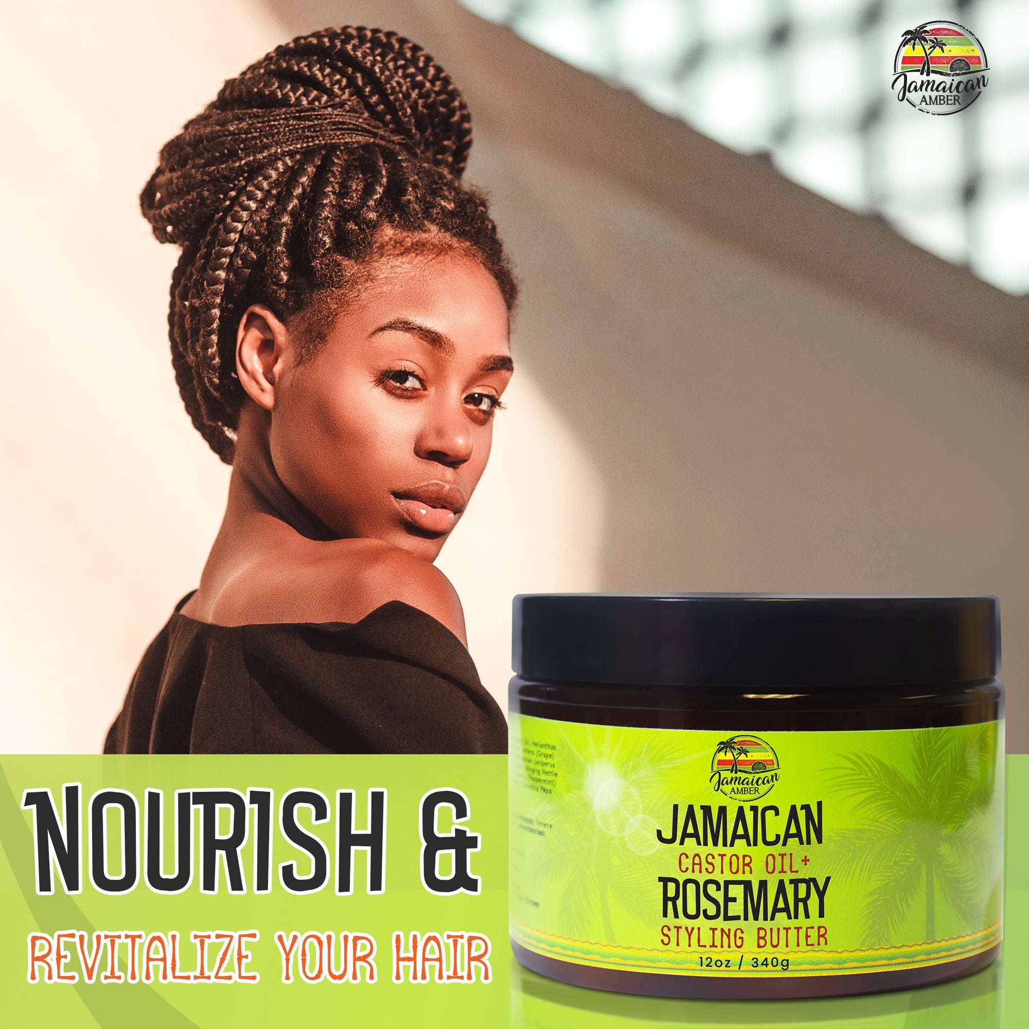 Jamaican Amber Jamaican Castor Oil & Rosemary Hair Styling Butter 12 oz/354 ml Mitchell Brands - Mitchell Brands - Skin Lightening, Skin Brightening, Fade Dark Spots, Shea Butter, Hair Growth Products