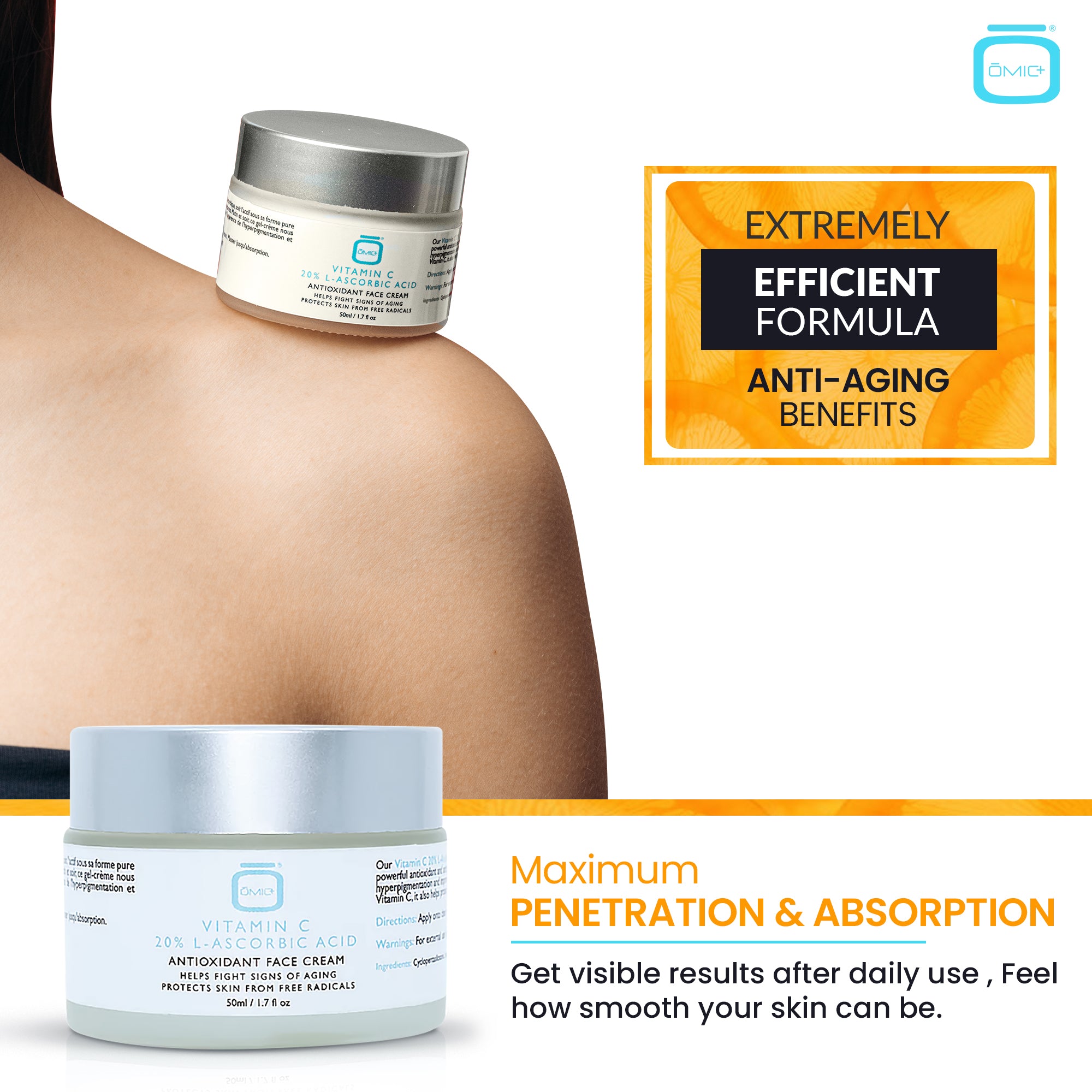 Omic+ Vitamin C Cream 20% L-Ascorbic Acid 50ml Jar
