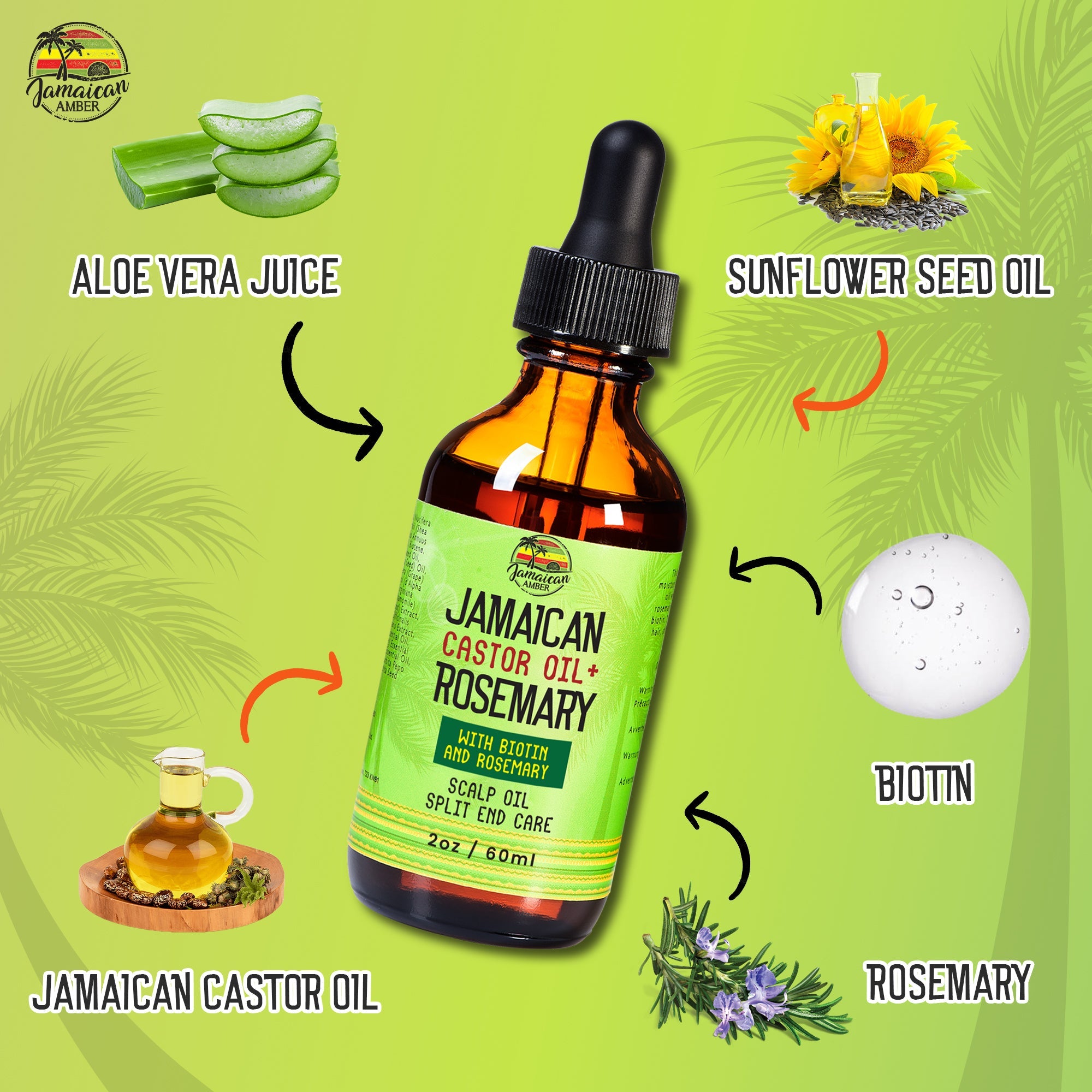 Jamaican Amber Jamaican Castor Oil & Rosemary Hair Oil 2 oz/60 ml Mitchell Brands - Mitchell Brands - Skin Lightening, Skin Brightening, Fade Dark Spots, Shea Butter, Hair Growth Products