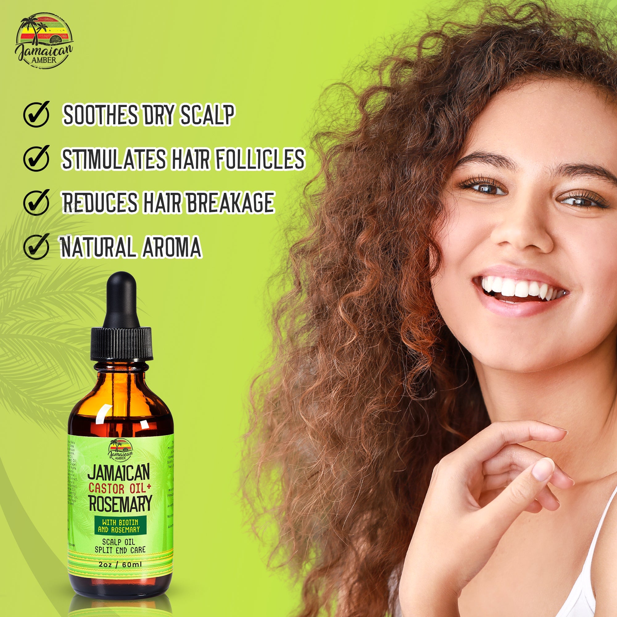 Jamaican Amber Jamaican Castor Oil & Rosemary Hair Oil 2 oz/60 ml Mitchell Brands - Mitchell Brands - Skin Lightening, Skin Brightening, Fade Dark Spots, Shea Butter, Hair Growth Products