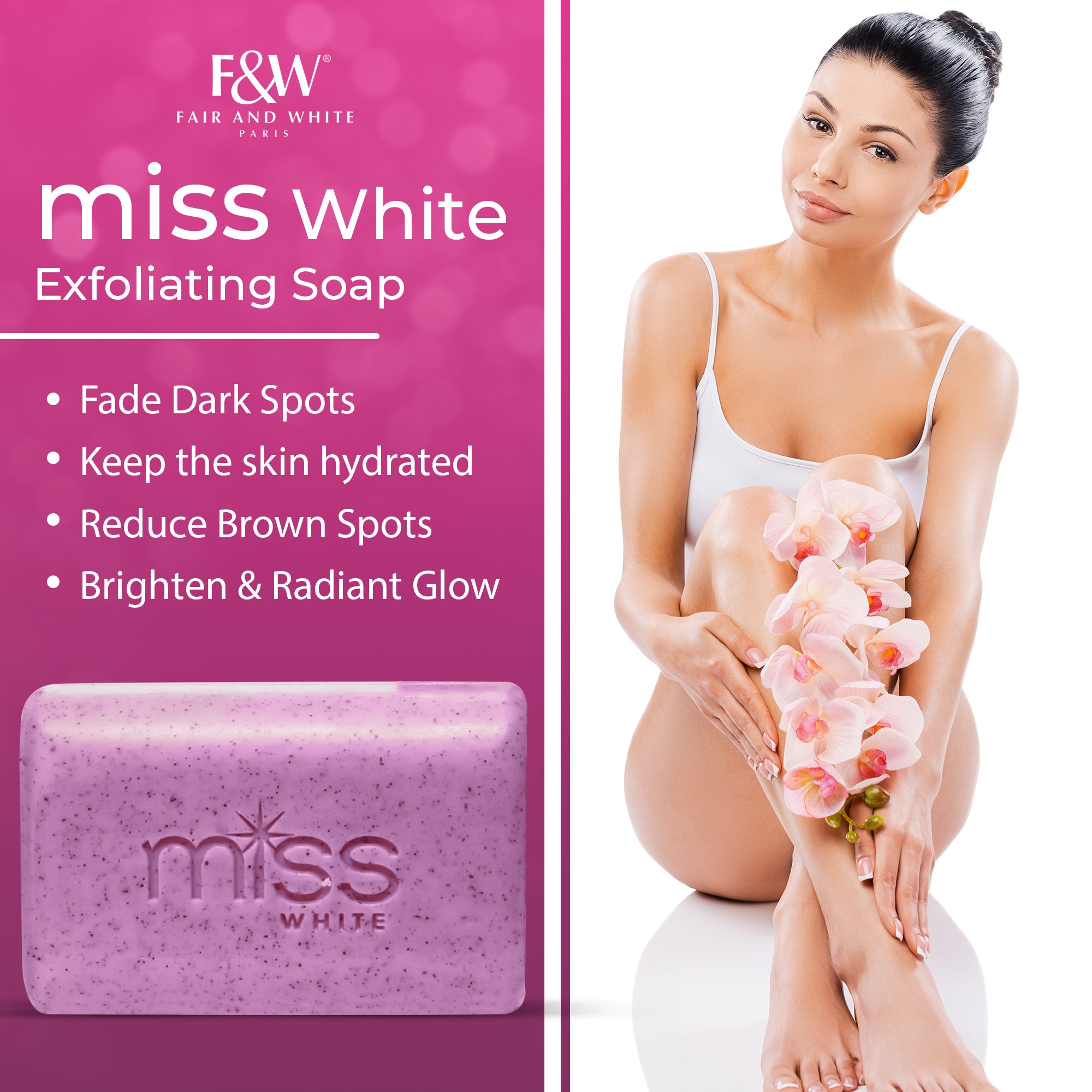 Fair & White Miss White Exfoliating Soap - Exfoliates Skin - 200g / 7 oz
