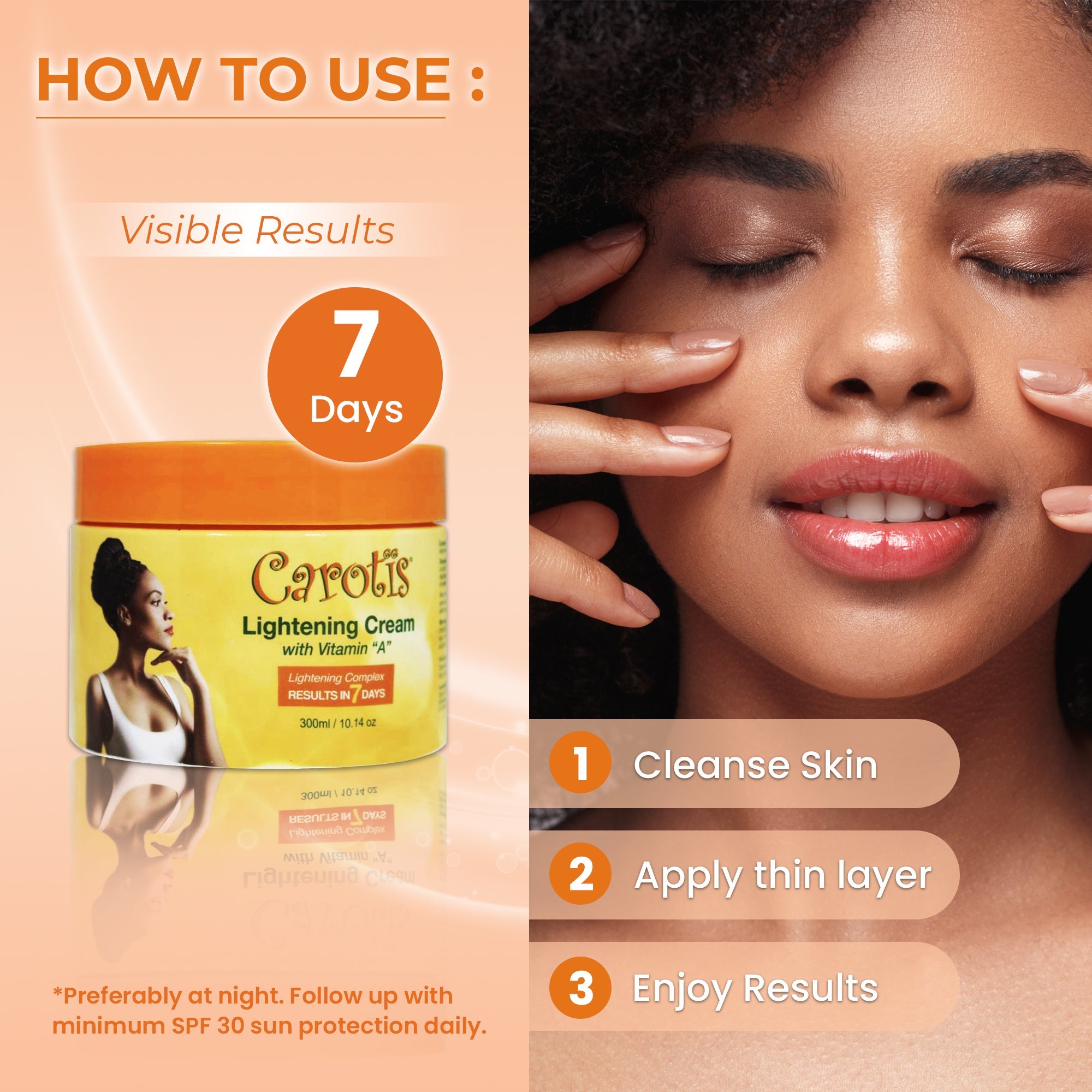 Carotis 7 Day Lightening Cream with Vitamin A (Jar) - 300ml / 10.14 fl oz Carotis - Mitchell Brands - Skin Lightening, Skin Brightening, Fade Dark Spots, Shea Butter, Hair Growth Products