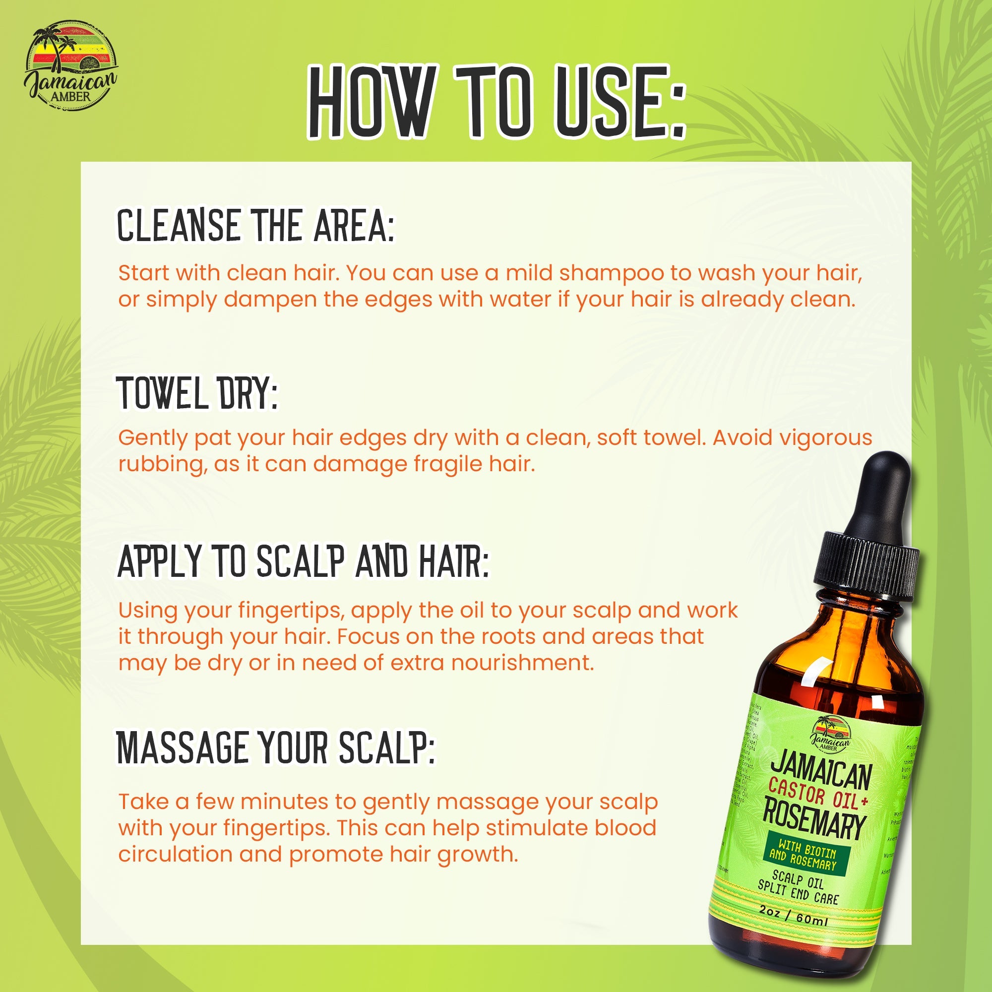 Jamaican Amber Jamaican Castor Oil & Rosemary Hair Oil 2 oz/60 ml Mitchell Brands - Mitchell Brands - Skin Lightening, Skin Brightening, Fade Dark Spots, Shea Butter, Hair Growth Products