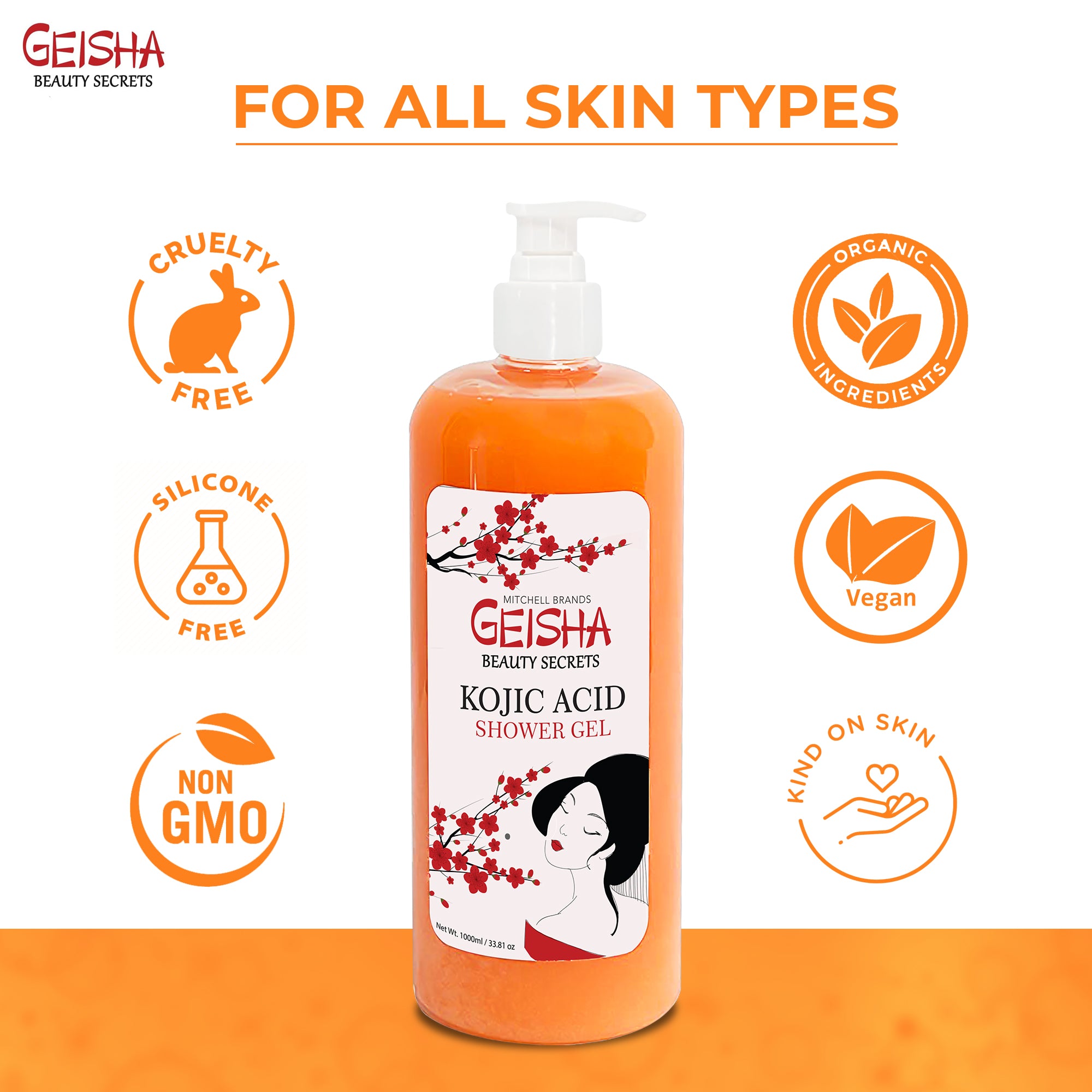 Geisha Beauty Secret Shower Gel - Lightening and Moisturizing Gel - 1000ml / 33 fl oz