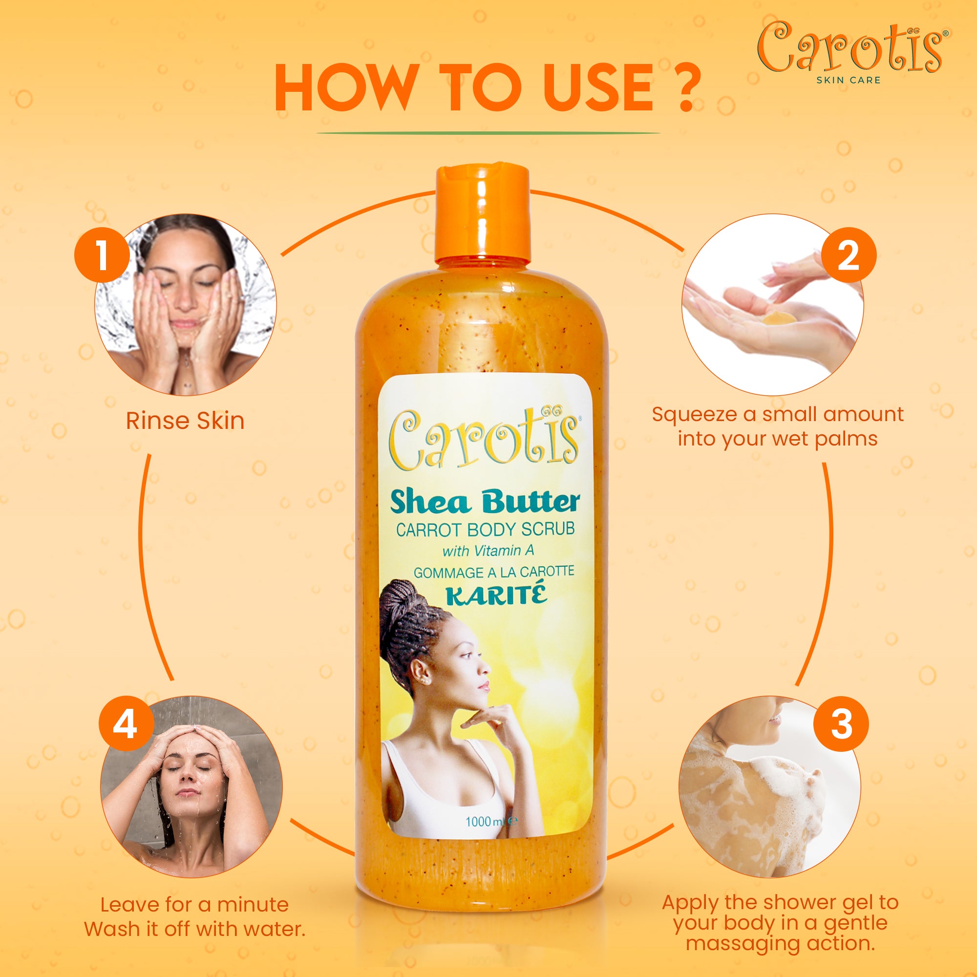 Carotis Shea Butter Carrot Body Wash con vitamina A (NUEVO) - 1000ml / 33.8 oz