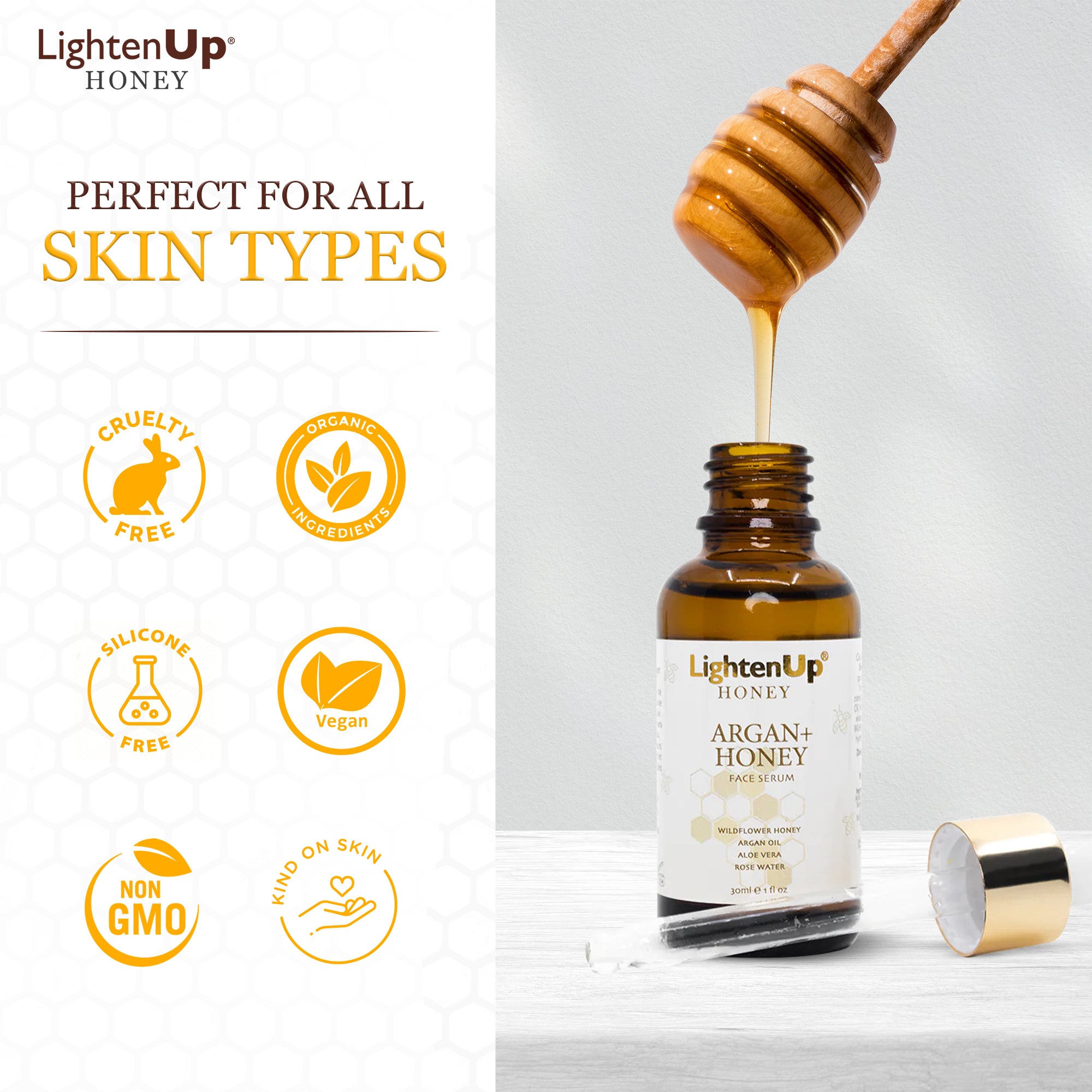 Lightenup Honey Argan + Honey Lightening Face Serum 30ml