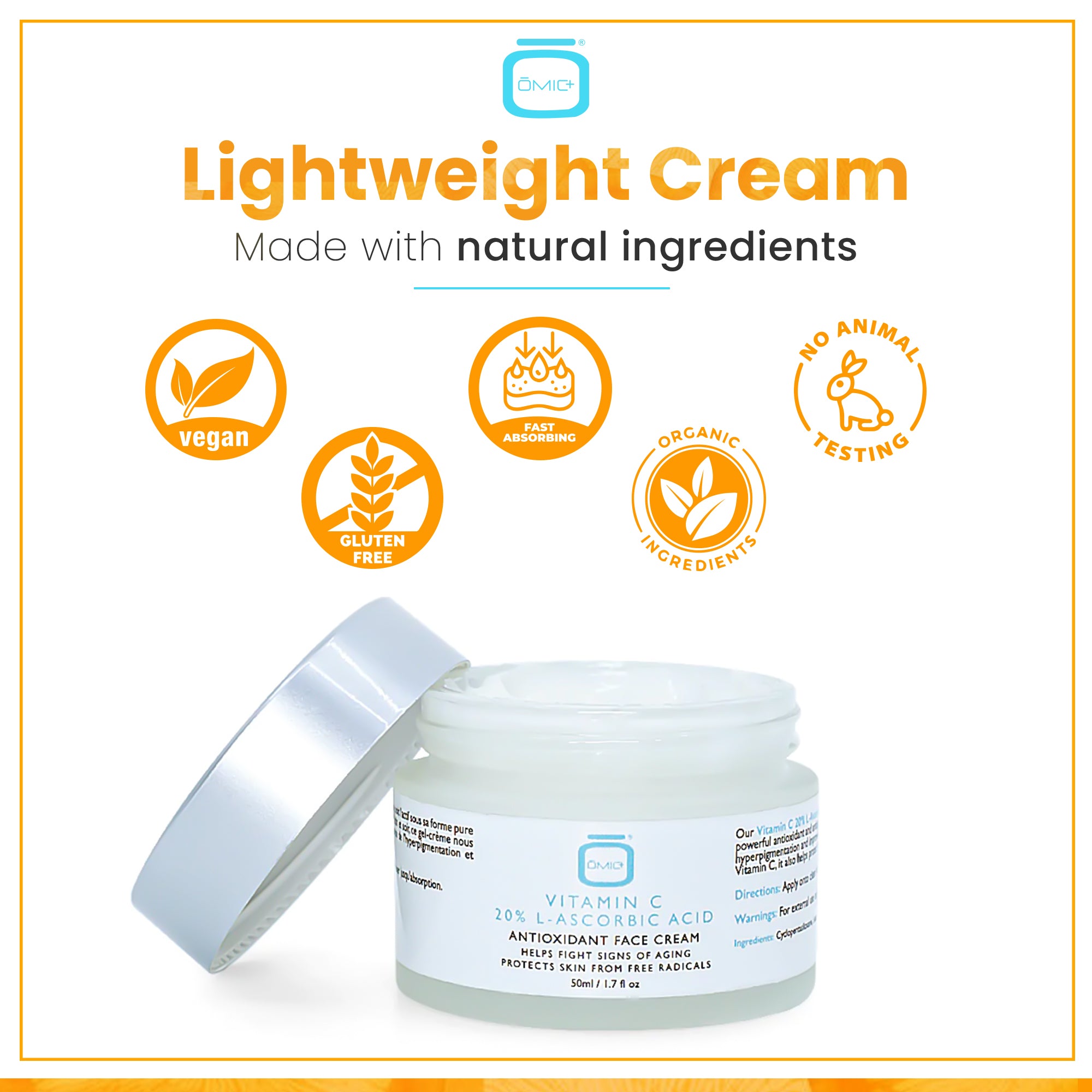 Omic+ Vitamin C Cream 20% L-Ascorbic Acid 50ml Jar