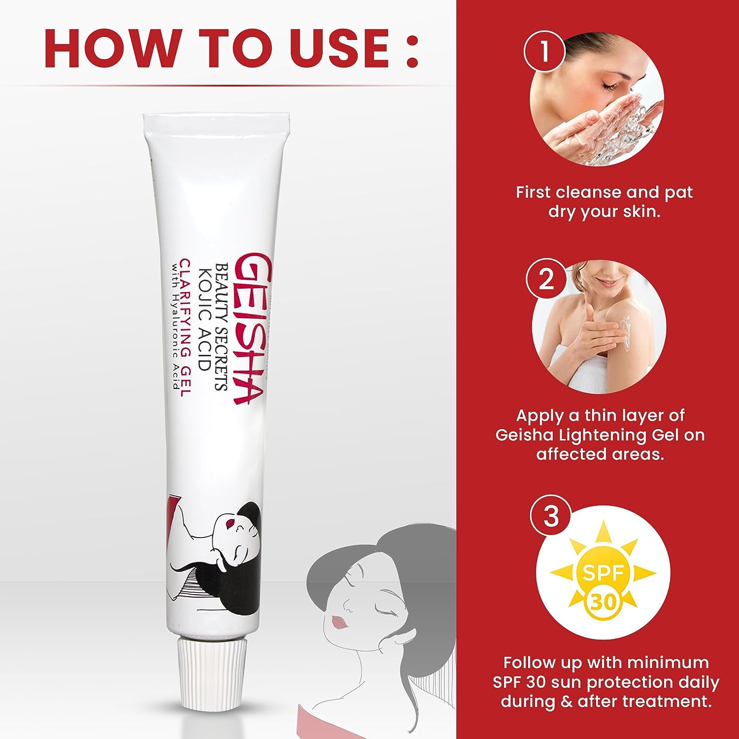 Geisha Clarifying Gel with Kojic Acid & Hyaluronic Acid 30g Mitchell Group USA, LLC - Mitchell Brands - Skin Lightening, Skin Brightening, Fade Dark Spots, Shea Butter, Hair Growth Products