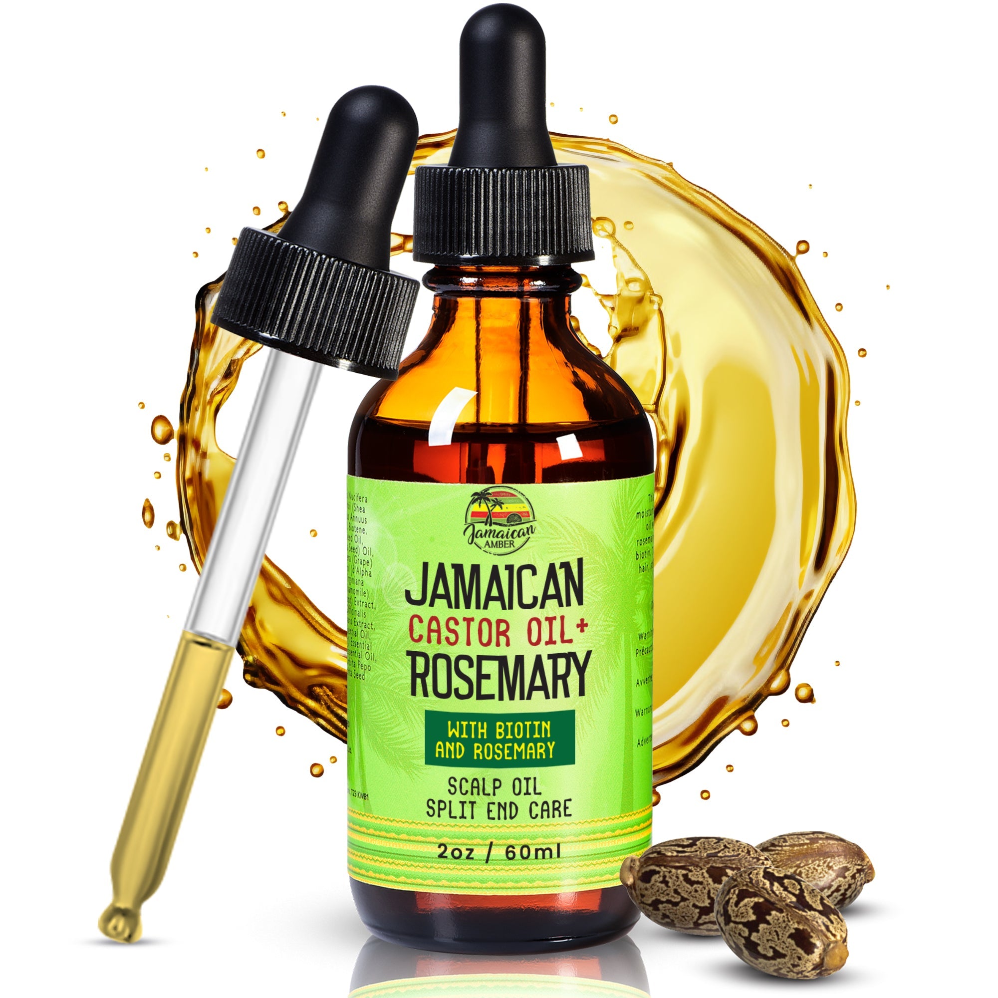 Jamaican Amber Jamaican Castor Oil & Rosemary Hair Oil 2 oz/60 ml Mitchell Brands - Mitchell Brands - Skin Lightening, Skin Brightening, Fade Dark Spots, Shea Butter, Hair Growth Products