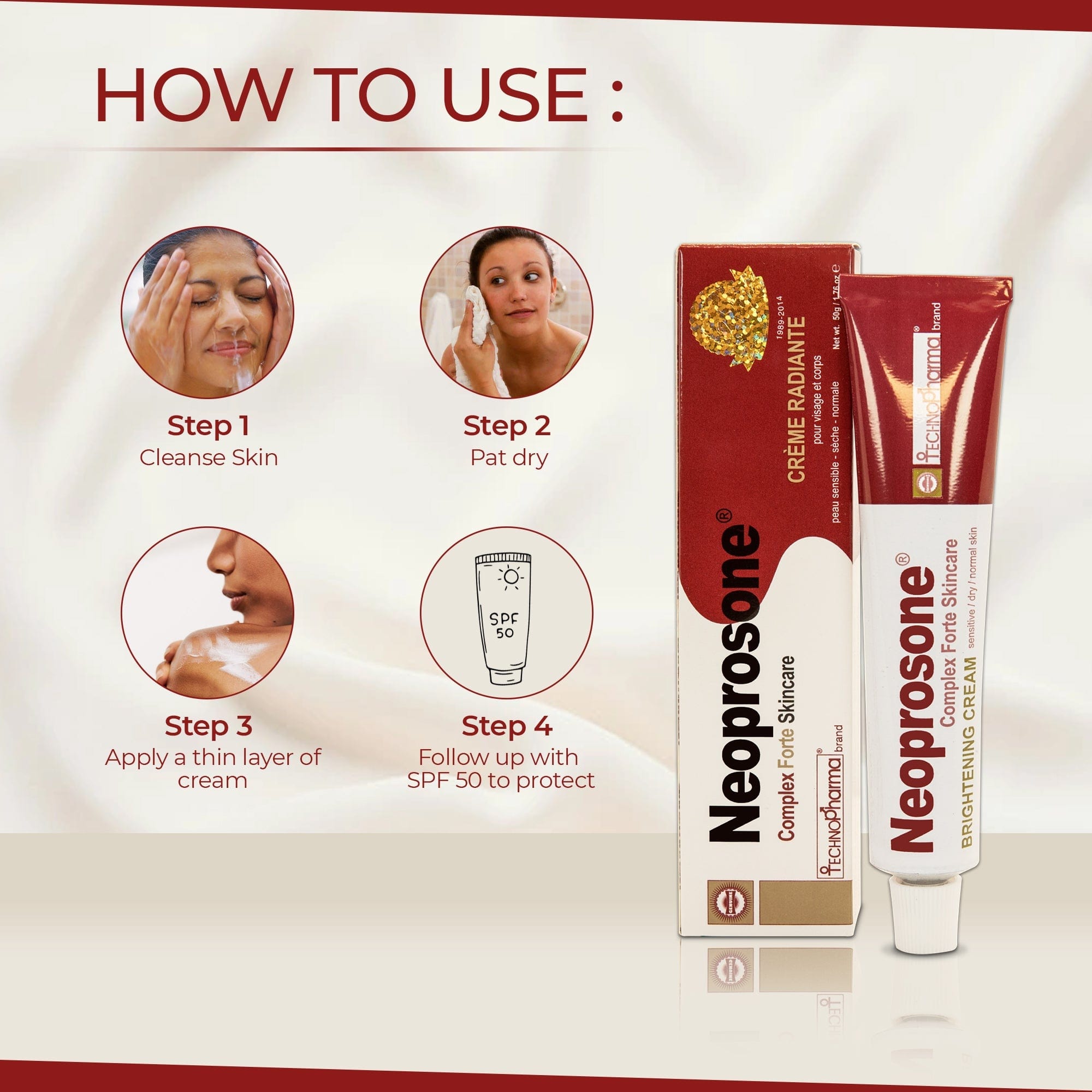 Neoprosone Brightening Cream - Dark Spot Remover - 50ml / 1.7 fl oz Neoprosone Technopharma - Mitchell Brands - Skin Lightening, Skin Brightening, Fade Dark Spots, Shea Butter, Hair Growth Products