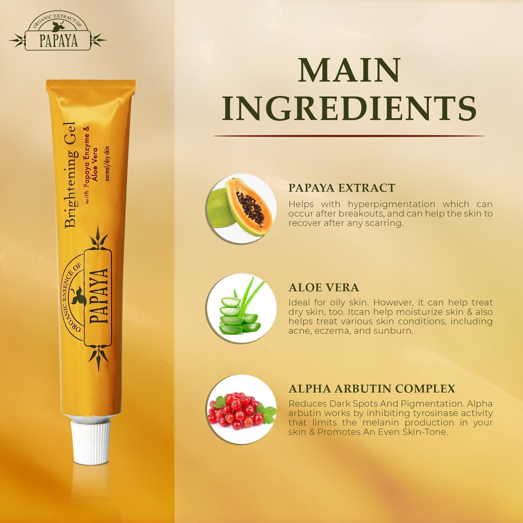 Organic Extract of Papaya Brightening Gel Tube - 30g / 1 Oz FleurDeLis - Mitchell Brands - Skin Lightening, Skin Brightening, Fade Dark Spots, Shea Butter, Hair Growth Products