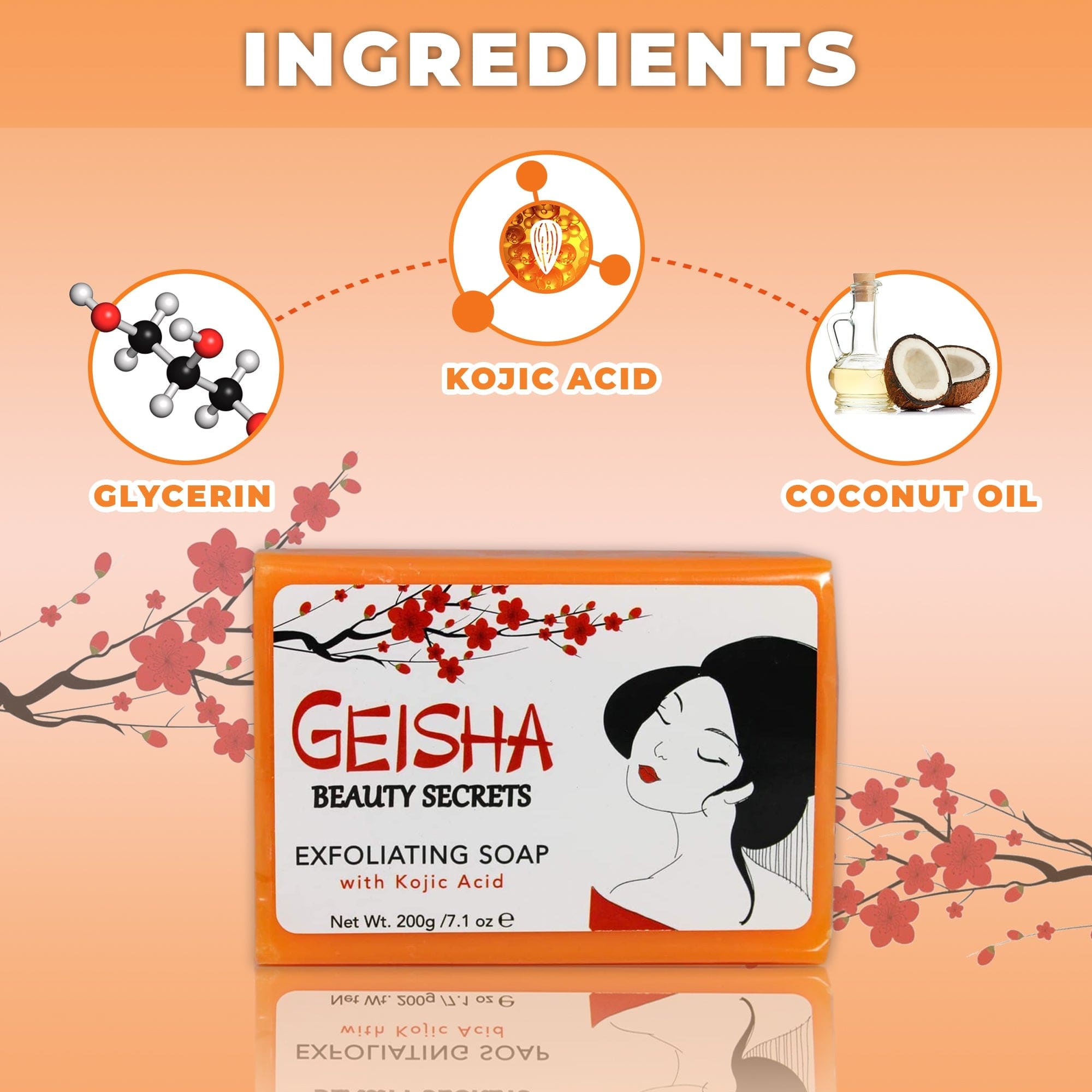 Geisha Beauty Secrets Exfoliating Soap with Kojic Acid - 200g / 7.1 oz Mitchell Brands - Mitchell Brands - Skin Lightening, Skin Brightening, Fade Dark Spots, Shea Butter, Hair Growth Products