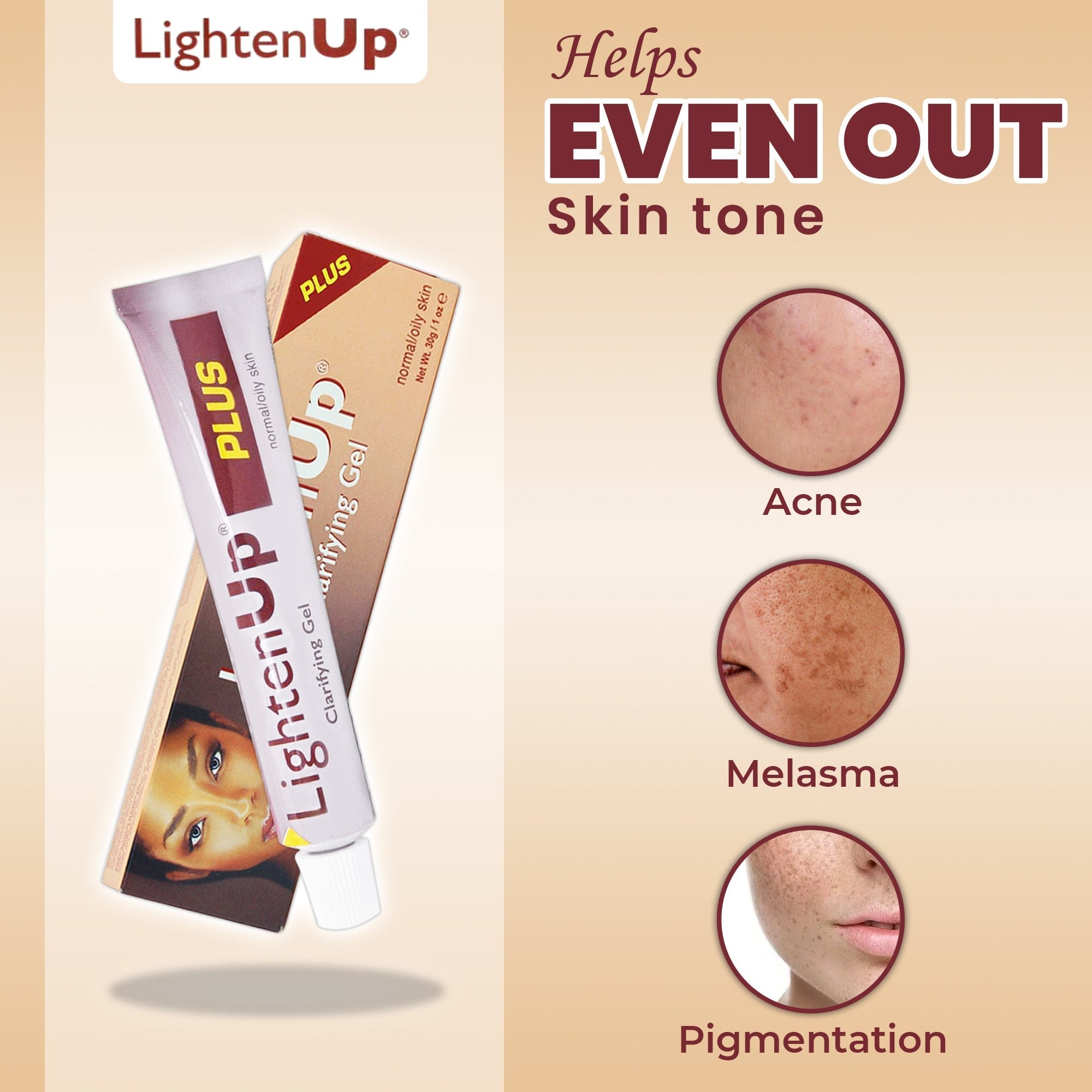 Omic LightenUp PLUS Clarifying Gel Tube - 30g / 1 Oz LightenUp - Mitchell Brands - Skin Lightening, Skin Brightening, Fade Dark Spots, Shea Butter, Hair Growth Products