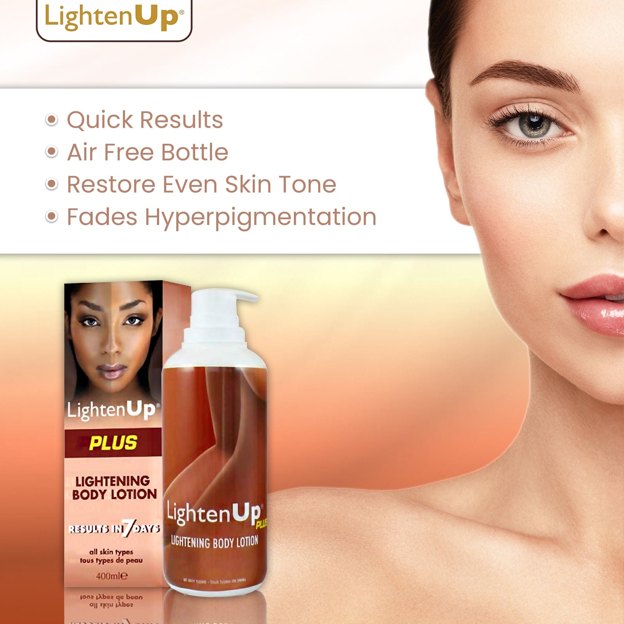 Omic LightenUp PLUS Lightening Body Lotion - 400ml LightenUp - Mitchell Brands - Skin Lightening, Skin Brightening, Fade Dark Spots, Shea Butter, Hair Growth Products
