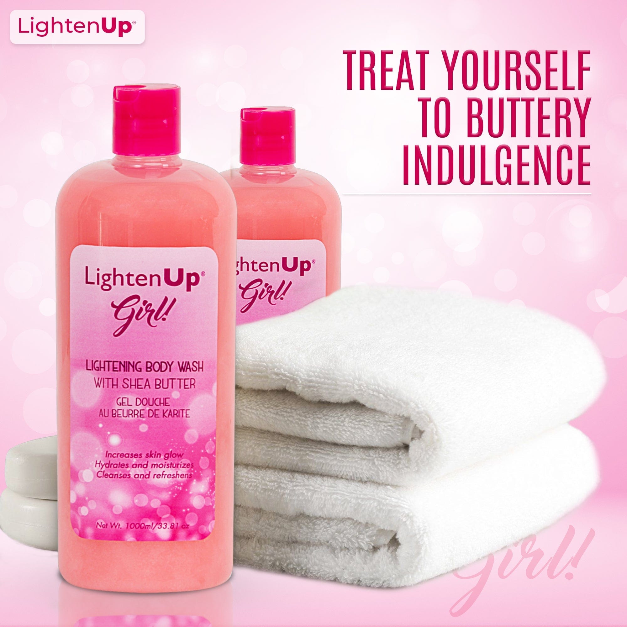 Omic LightenUp Girl! Exfoliating Shower Gel - 1000ml / 33.81 Oz Mitchell Brands - Mitchell Brands - Skin Lightening, Skin Brightening, Fade Dark Spots, Shea Butter, Hair Growth Products