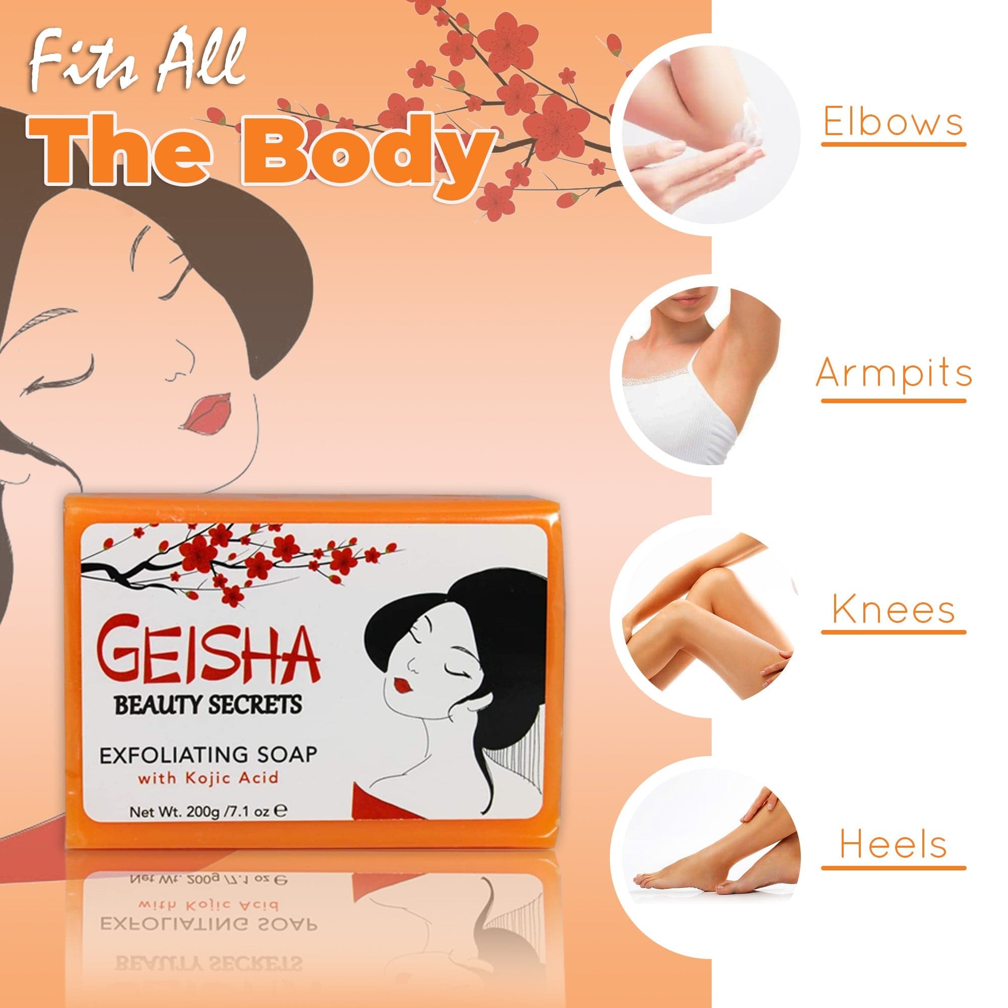 Geisha Beauty Secrets Exfoliating Soap with Kojic Acid - 200g / 7.1 oz Mitchell Brands - Mitchell Brands - Skin Lightening, Skin Brightening, Fade Dark Spots, Shea Butter, Hair Growth Products