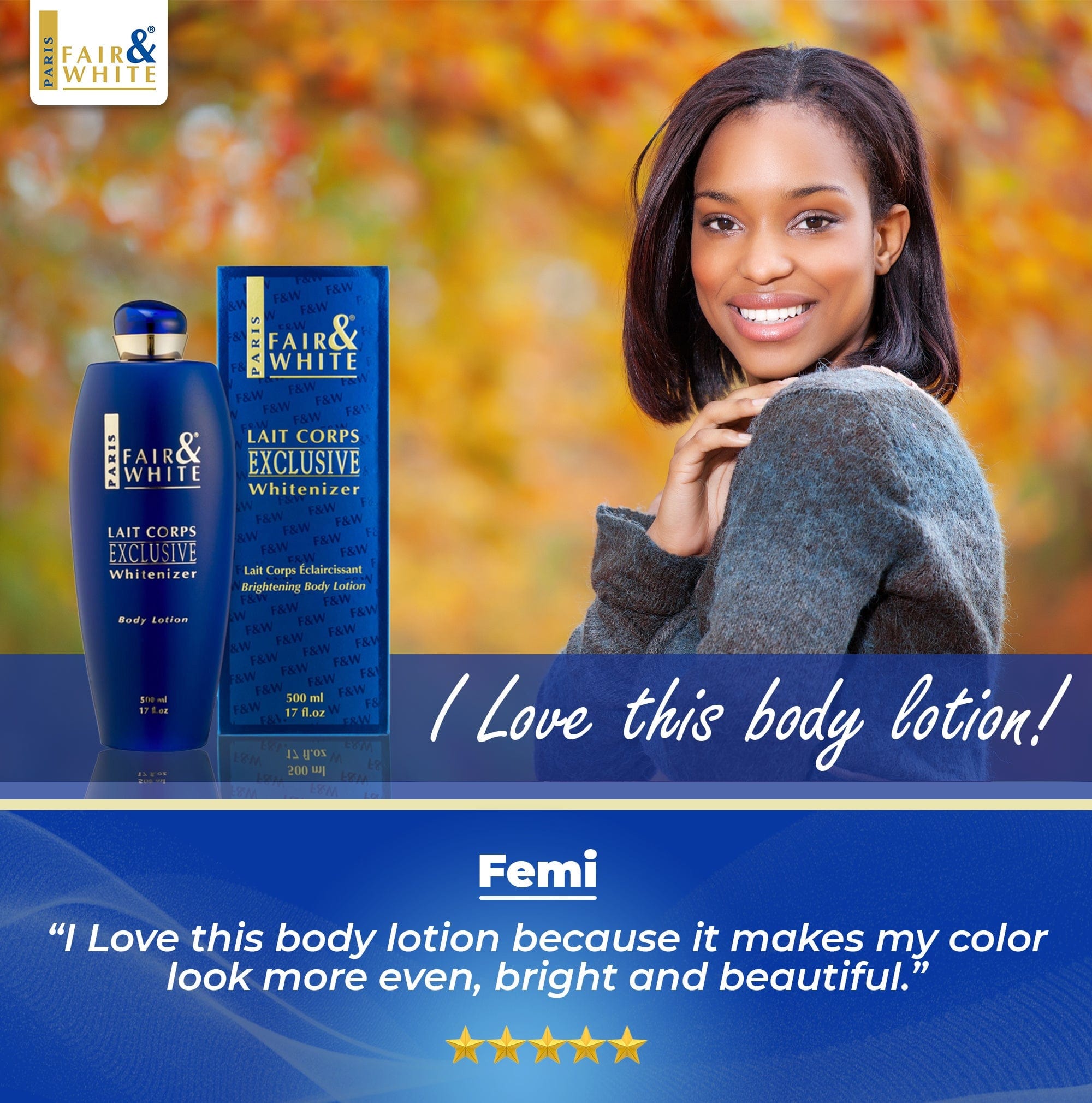 Fair & White Exclusive Whitenizer Body Lotion NHQ - Moisturizes Skin - 500ml / 17 fl oz Fair & White Exclusive - Mitchell Brands - Skin Lightening, Skin Brightening, Fade Dark Spots, Shea Butter, Hair Growth Products