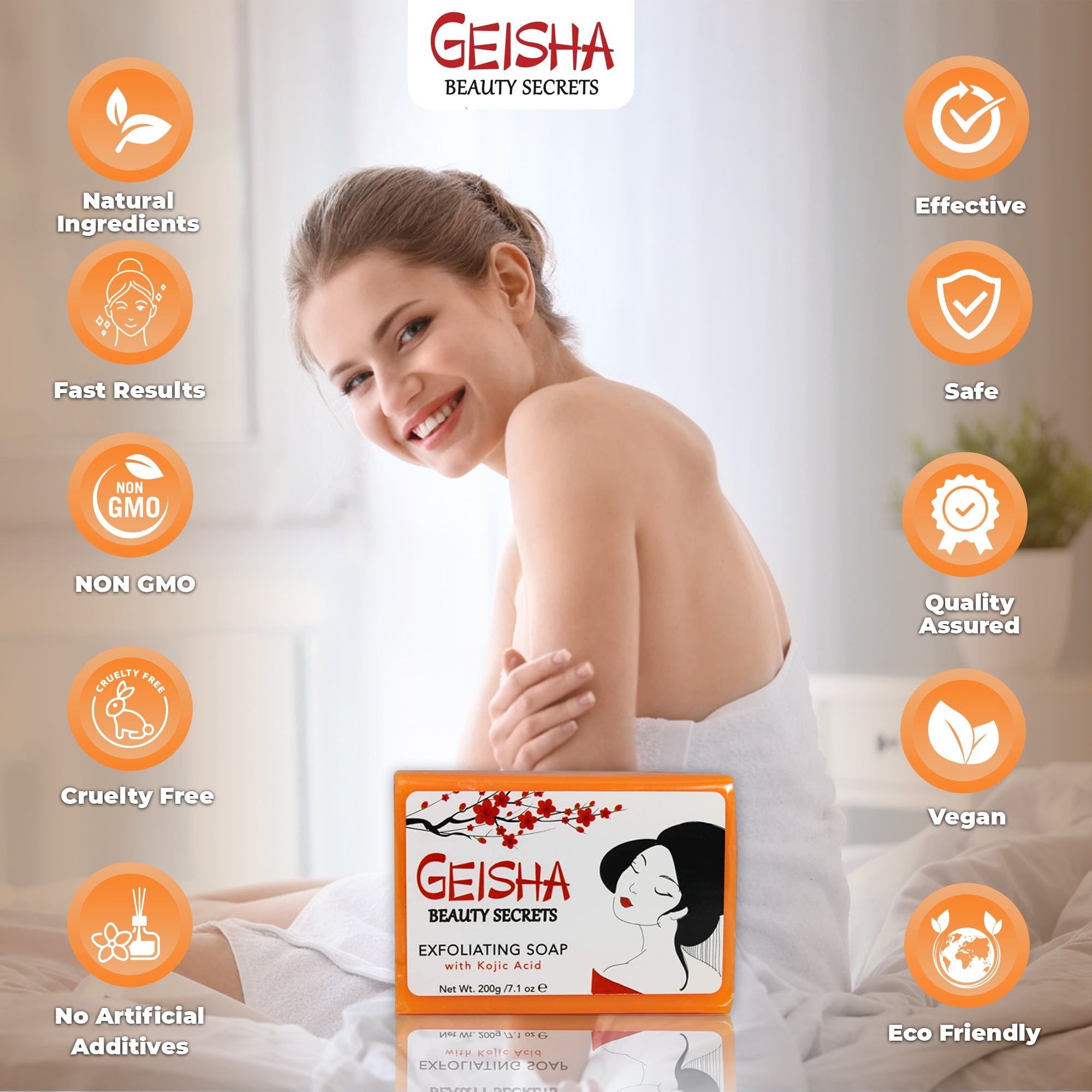 Geisha Beauty Secrets Exfoliating Soap with Kojic Acid - 200g / 7.1 oz Mitchell Brands - Mitchell Brands - Skin Lightening, Skin Brightening, Fade Dark Spots, Shea Butter, Hair Growth Products