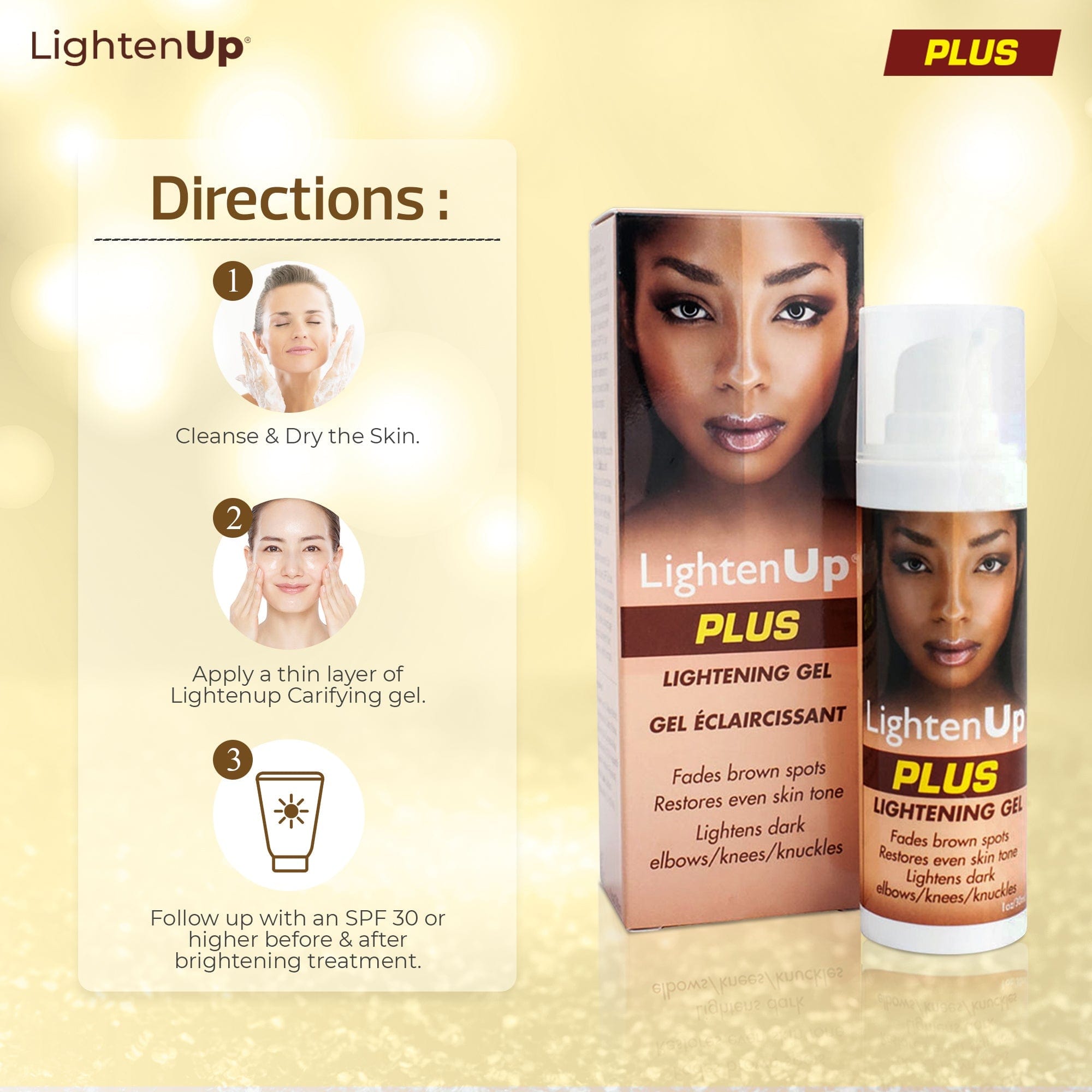Omic LightenUp PLUS Lightening Gel - 30ml LightenUp - Mitchell Brands - Skin Lightening, Skin Brightening, Fade Dark Spots, Shea Butter, Hair Growth Products
