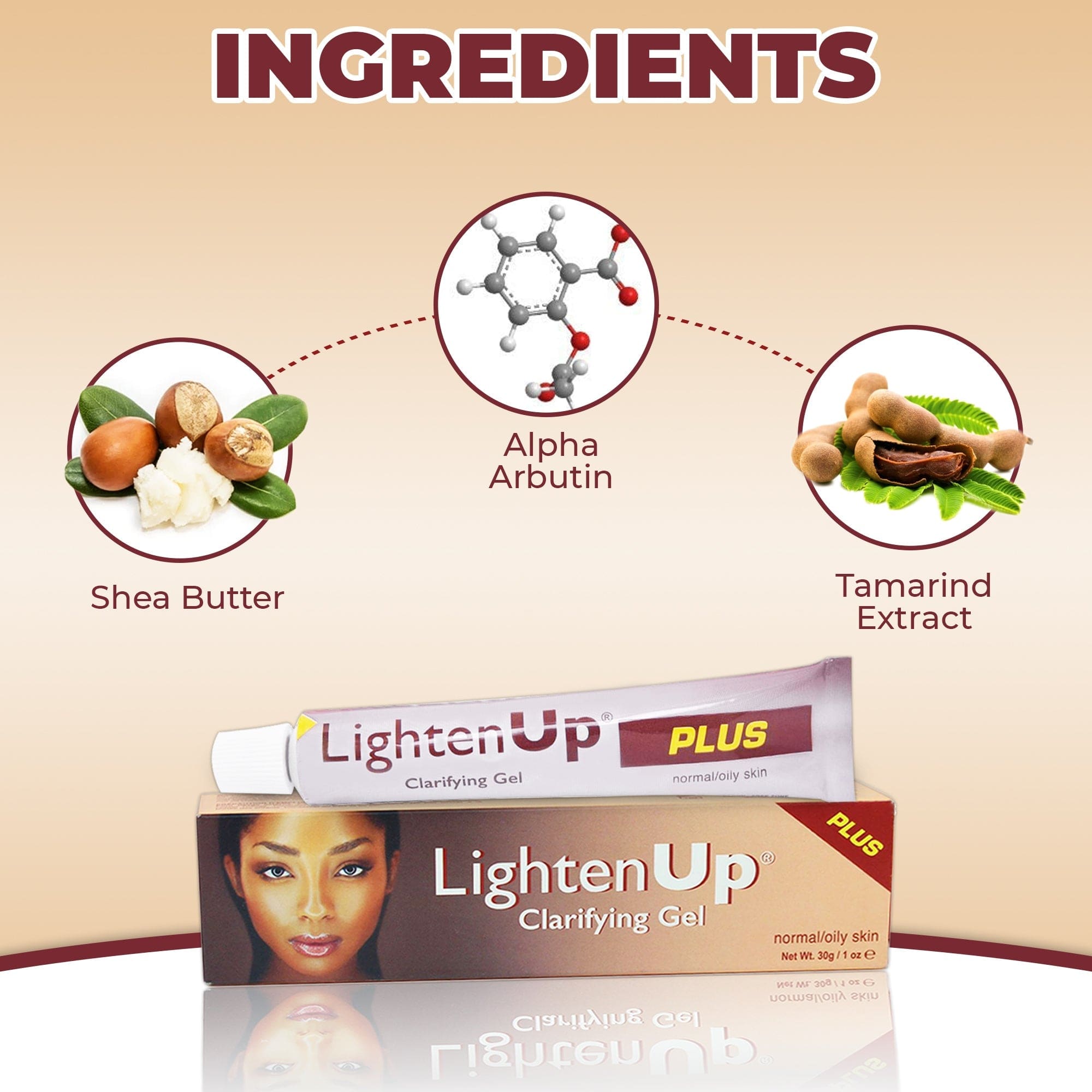 Omic LightenUp PLUS Clarifying Gel Tube - 30g / 1 Oz LightenUp - Mitchell Brands - Skin Lightening, Skin Brightening, Fade Dark Spots, Shea Butter, Hair Growth Products