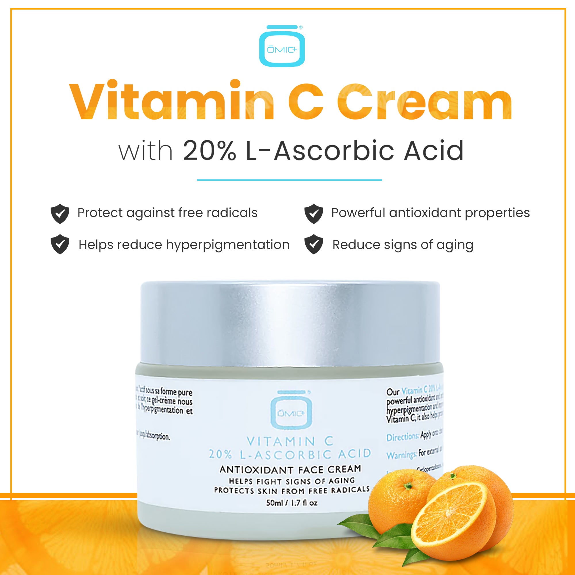Omic+ Vitamin C Cream 20% L-Ascorbic Acid 50ml Jar