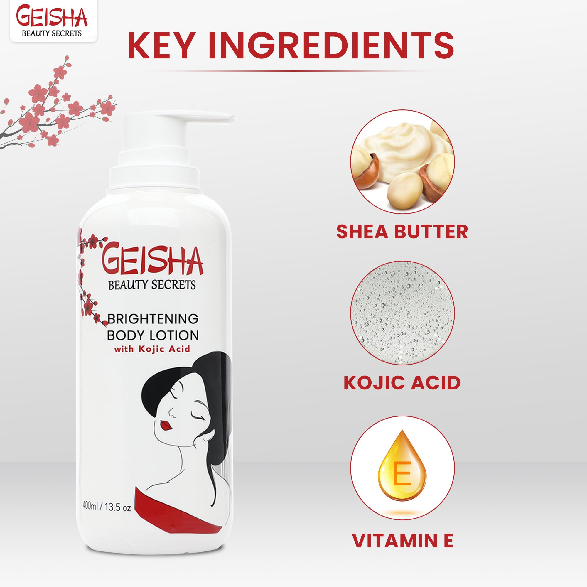 Geisha Beauty Secrets Verhelderende bodylotion met kojiczuur - 400ml / 13 fl oz