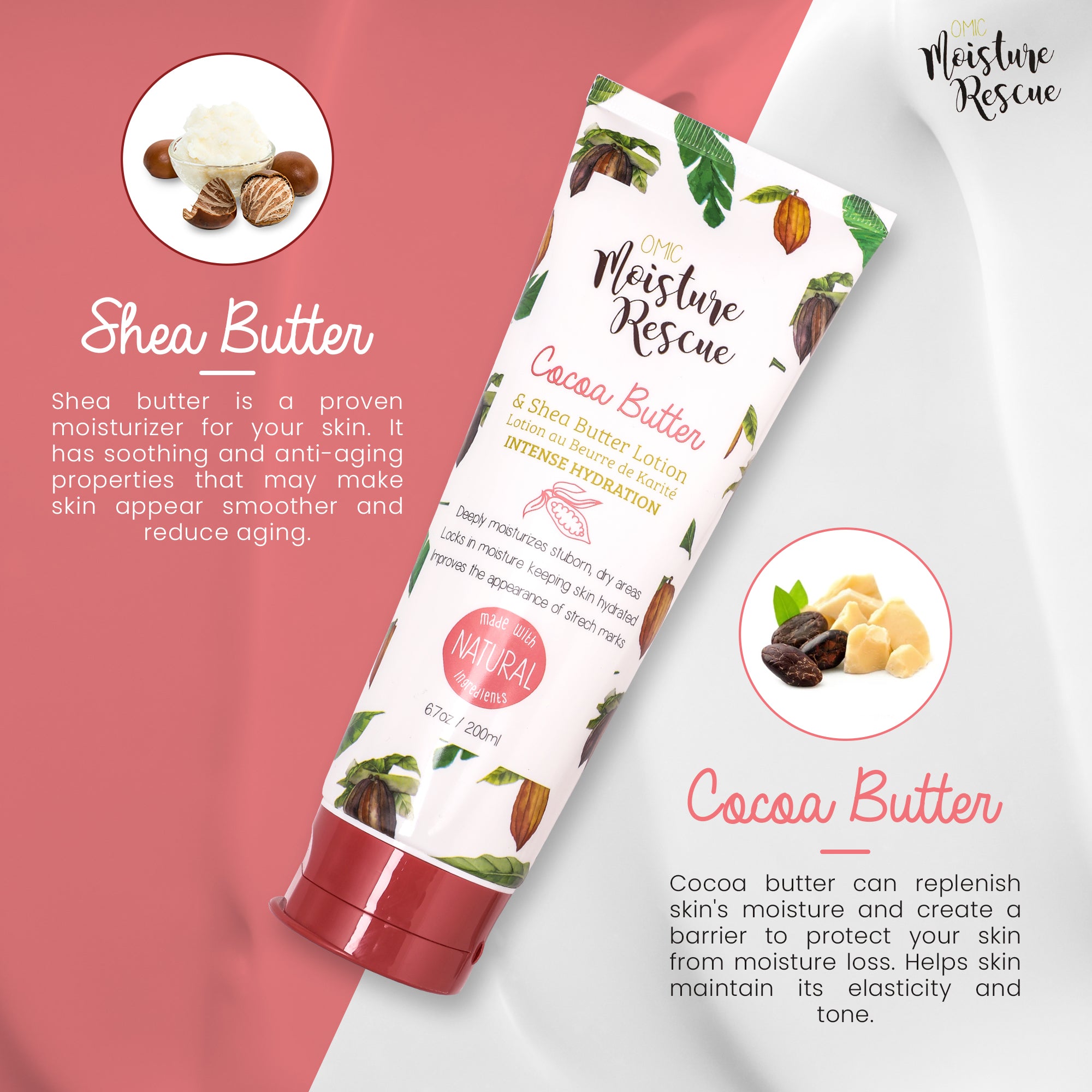 Moisture Rescue Shea Butter Lotion Tube with Cocoa Butter - 200 ml