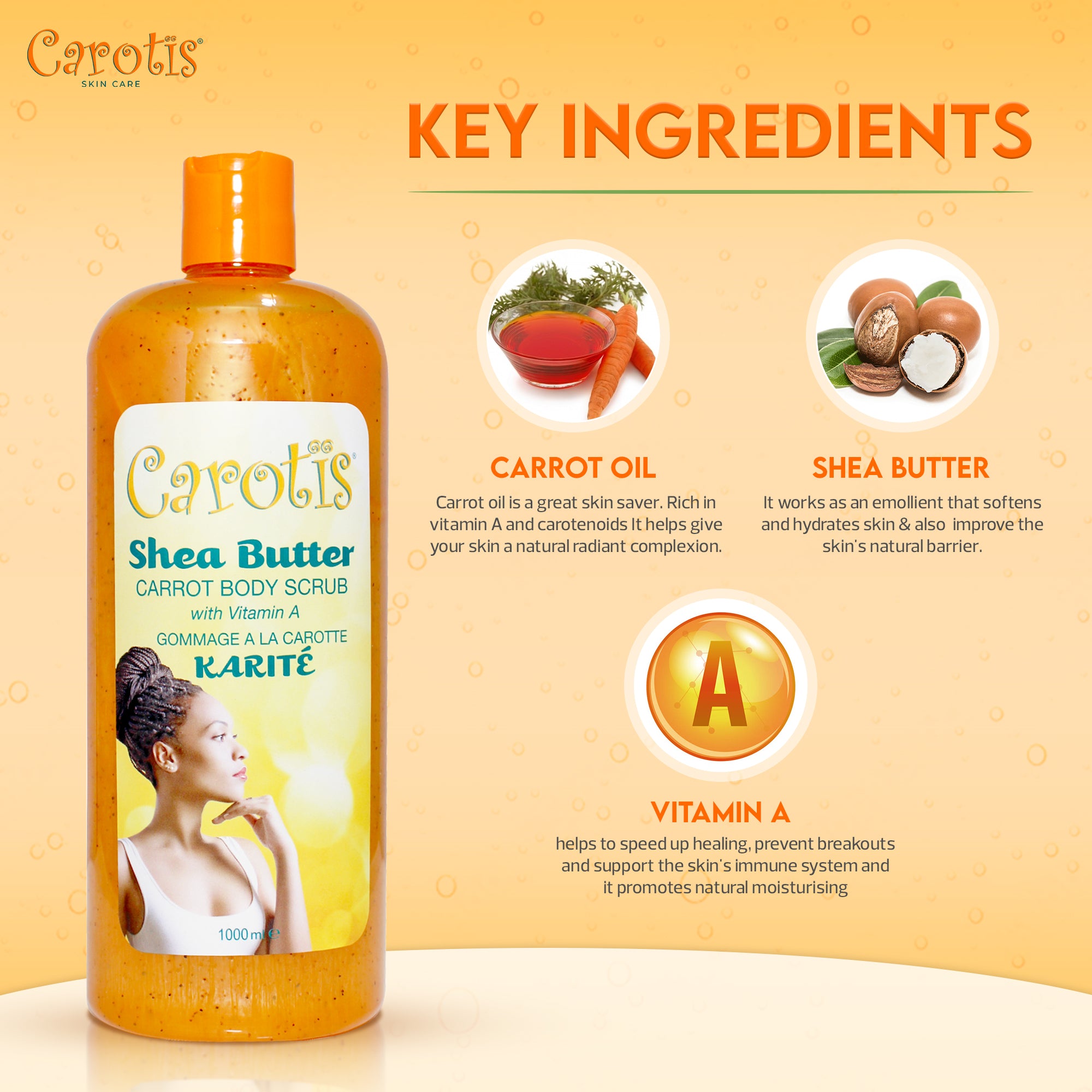 Carotis Shea Butter Carrot Body Wash with Vitamin A (NEW) - 1000ml / 33.8 oz