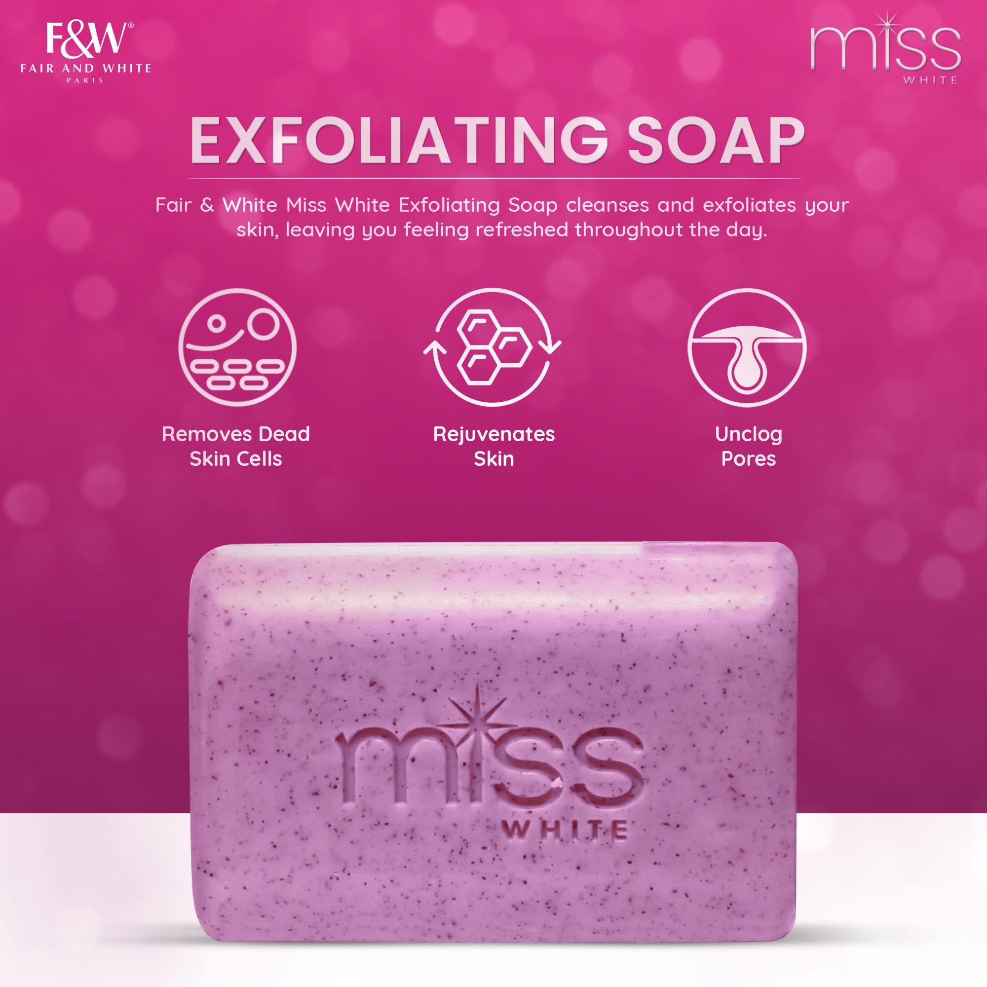 Fair & White Miss White Exfoliating Soap - Exfoliates Skin - 200g / 7 oz