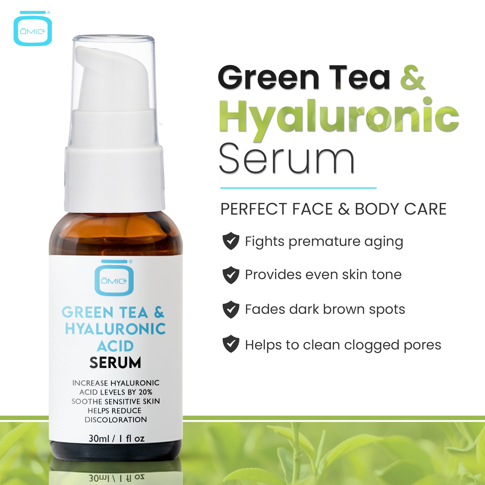 OMIC+ Green Tea & Hyaluronic Serum - 30ml / 1 Fl Oz