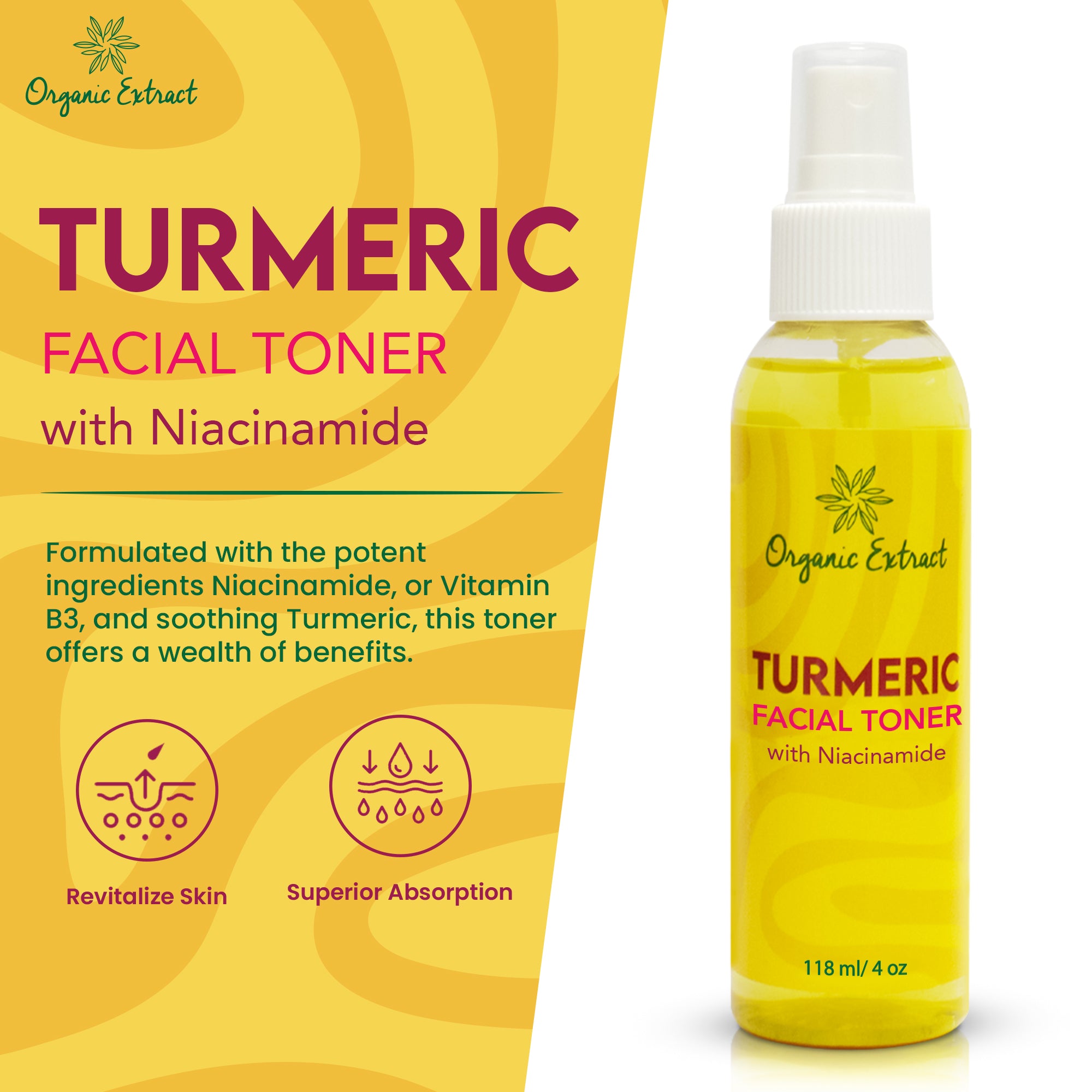 Organic Extract Turmeric Facial Toner 4 oz/118 ml
