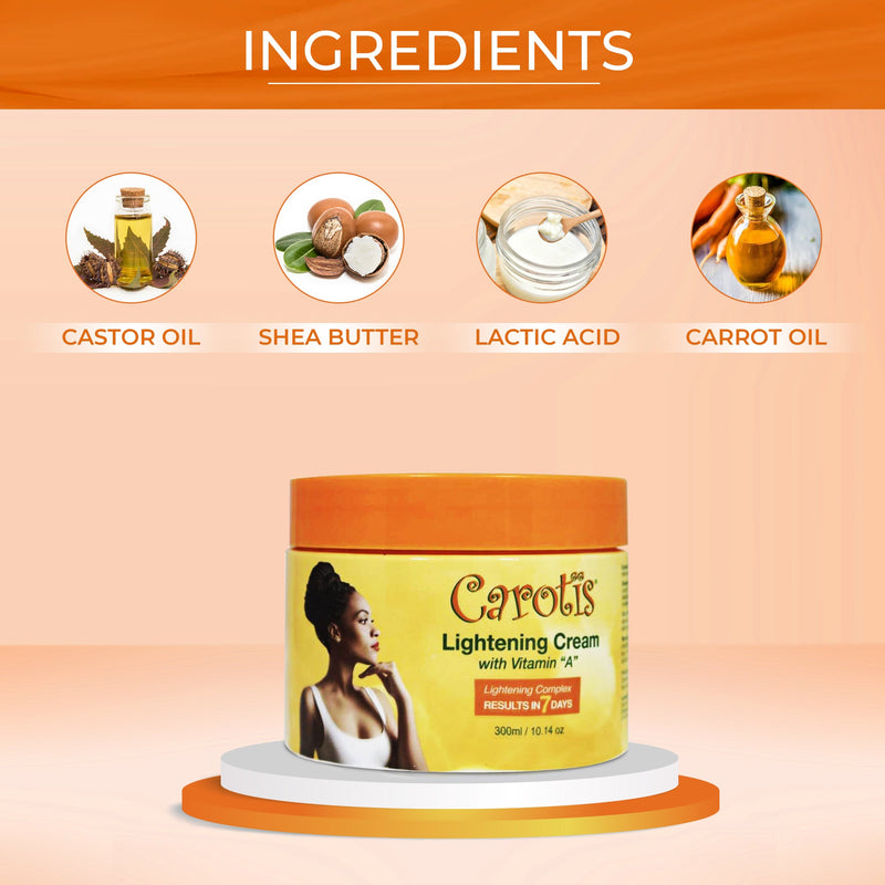 Carotis 7 Day Lightening Cream with Vitamin A (Jar) - 300ml / 10.14 fl oz Carotis - Mitchell Brands - Skin Lightening, Skin Brightening, Fade Dark Spots, Shea Butter, Hair Growth Products