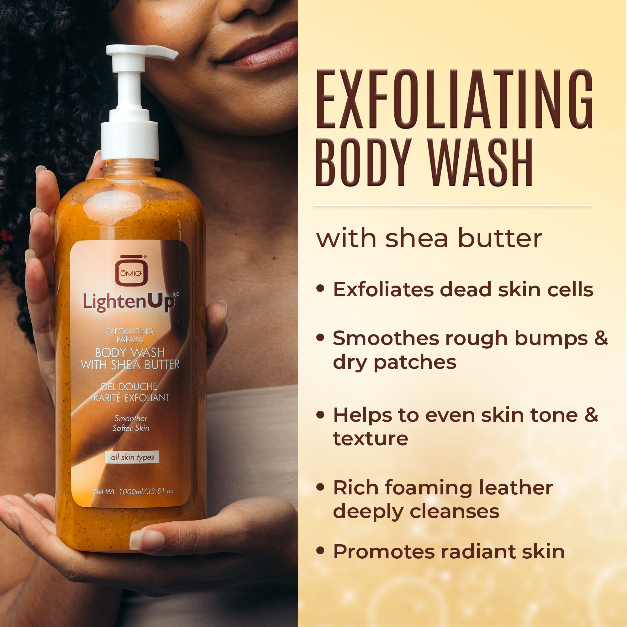 Omic LightenUp PLUS Exfoliating Papaya Body Wash with Shea Butter - 1000ml / 33.81 Oz