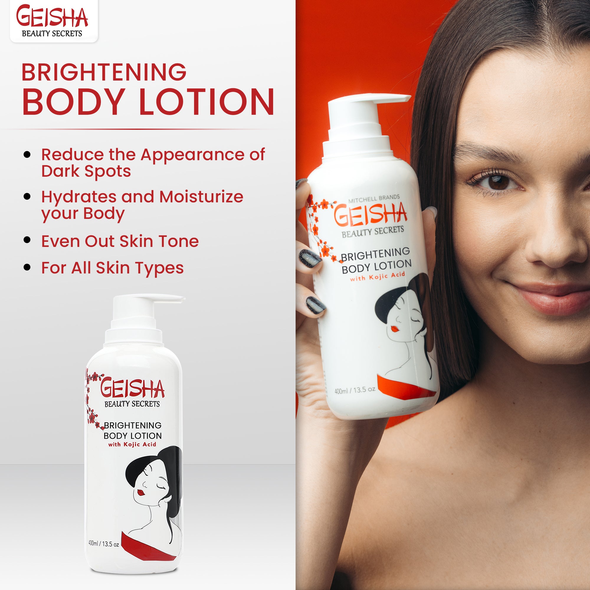 Geisha Beauty Secrets Verhelderende bodylotion met kojiczuur - 400ml / 13 fl oz