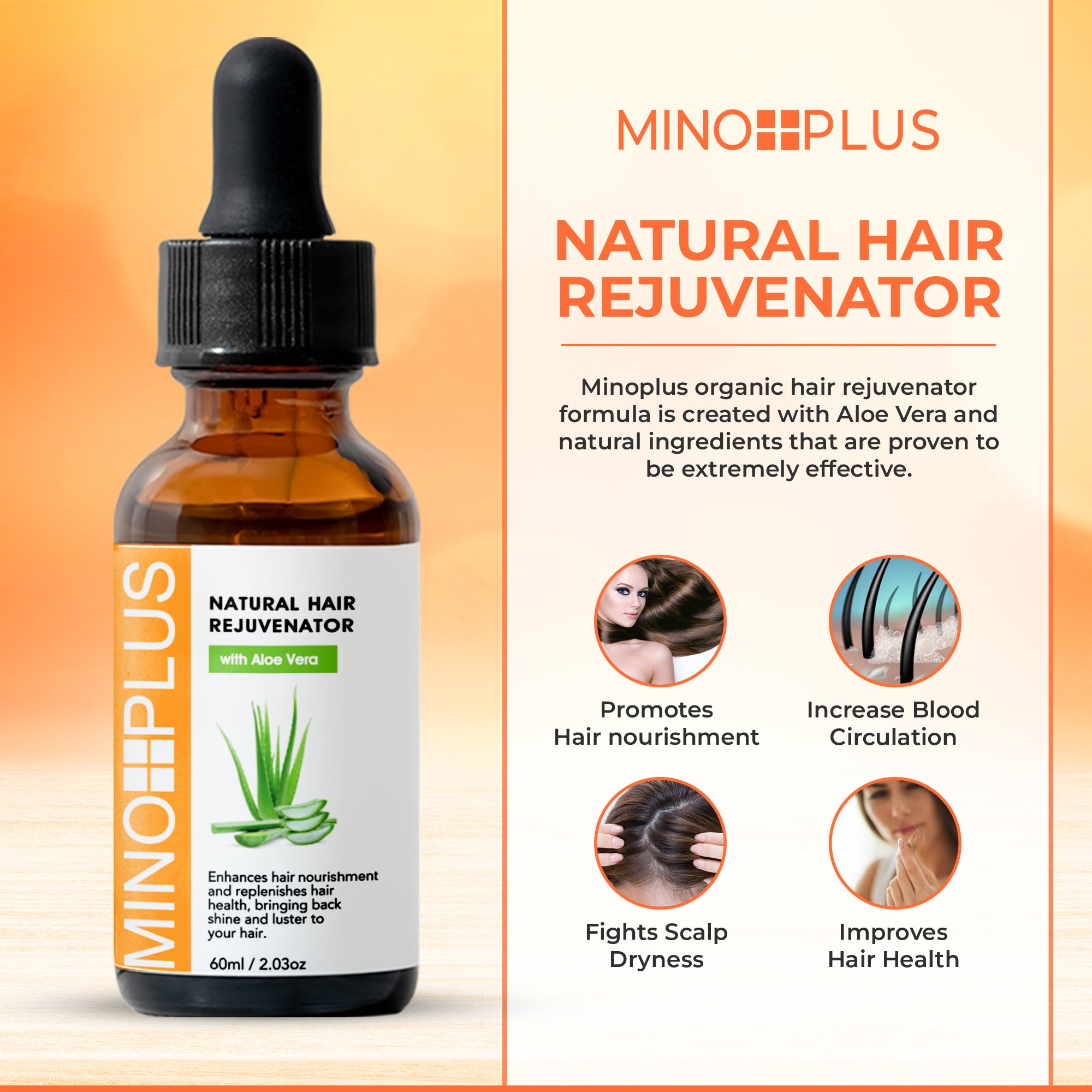 Ringiovanitore per la crescita dei capelli Minoplus con succo di aloe - 60 ml / 1 oz