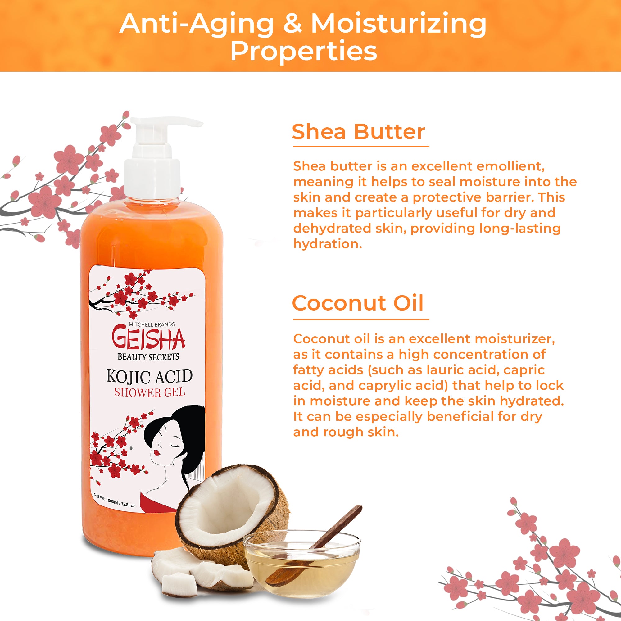 Geisha Beauty Secret Shower Gel - Lightening and Moisturizing Gel - 1000ml / 33 fl oz