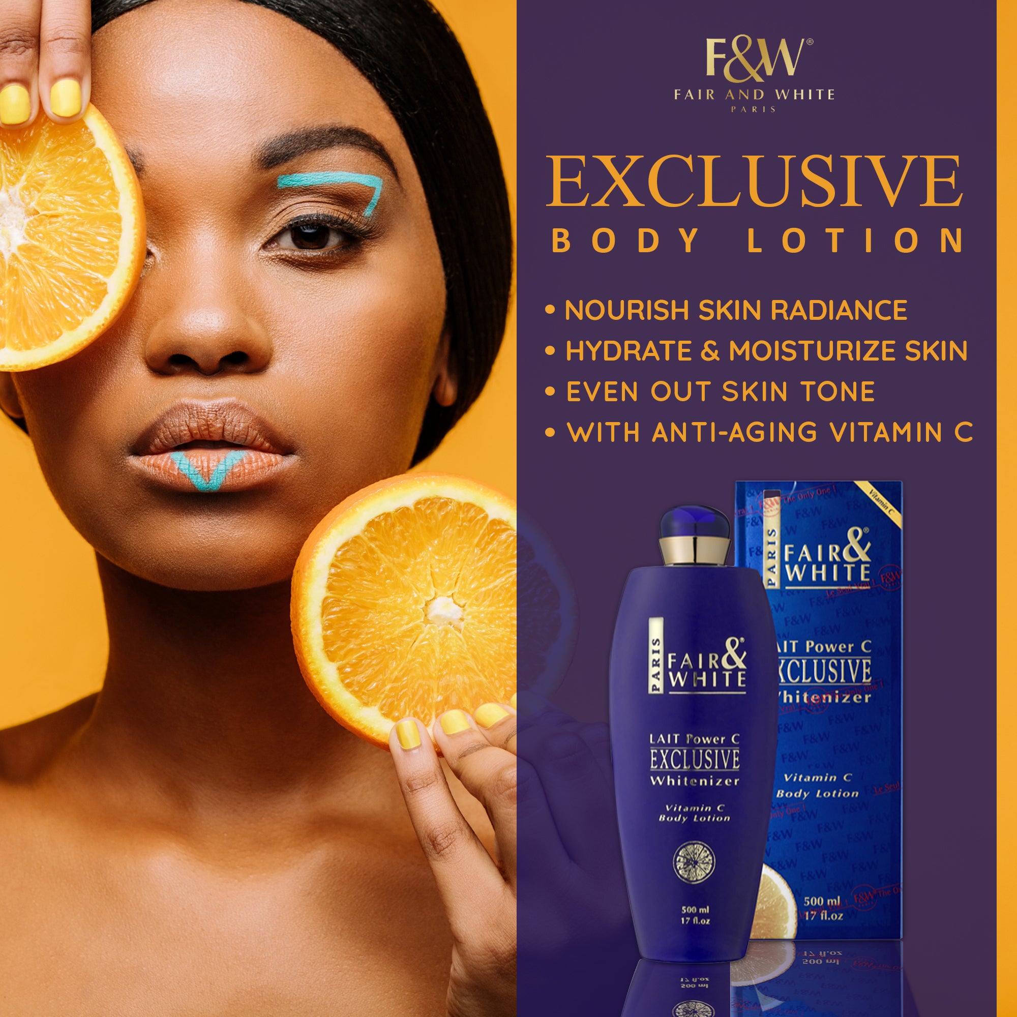 Fair & White Exclusive Body Lotion with Pure Vitamin "C" - Radiant Skin - 500ml / 17 fl oz