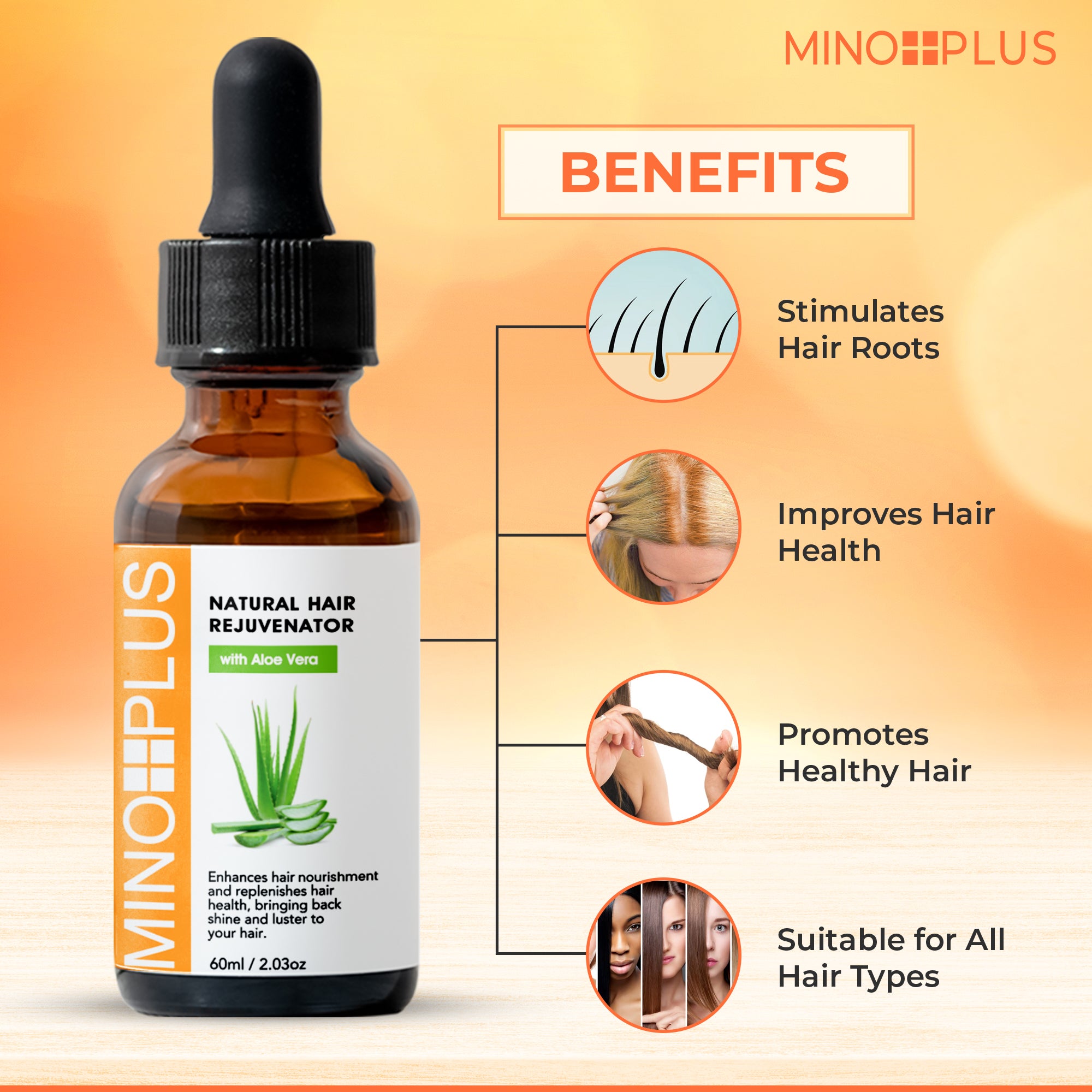 Ringiovanitore per la crescita dei capelli Minoplus con succo di aloe - 60 ml / 1 oz