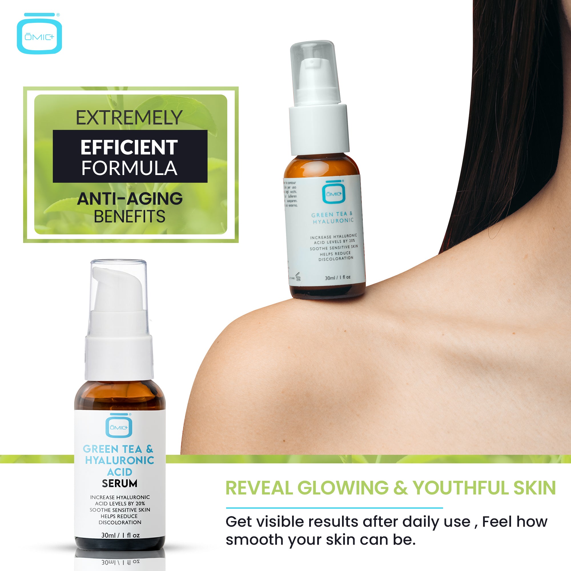 OMIC+ Green Tea & Hyaluronic Serum - 30ml / 1 Fl Oz