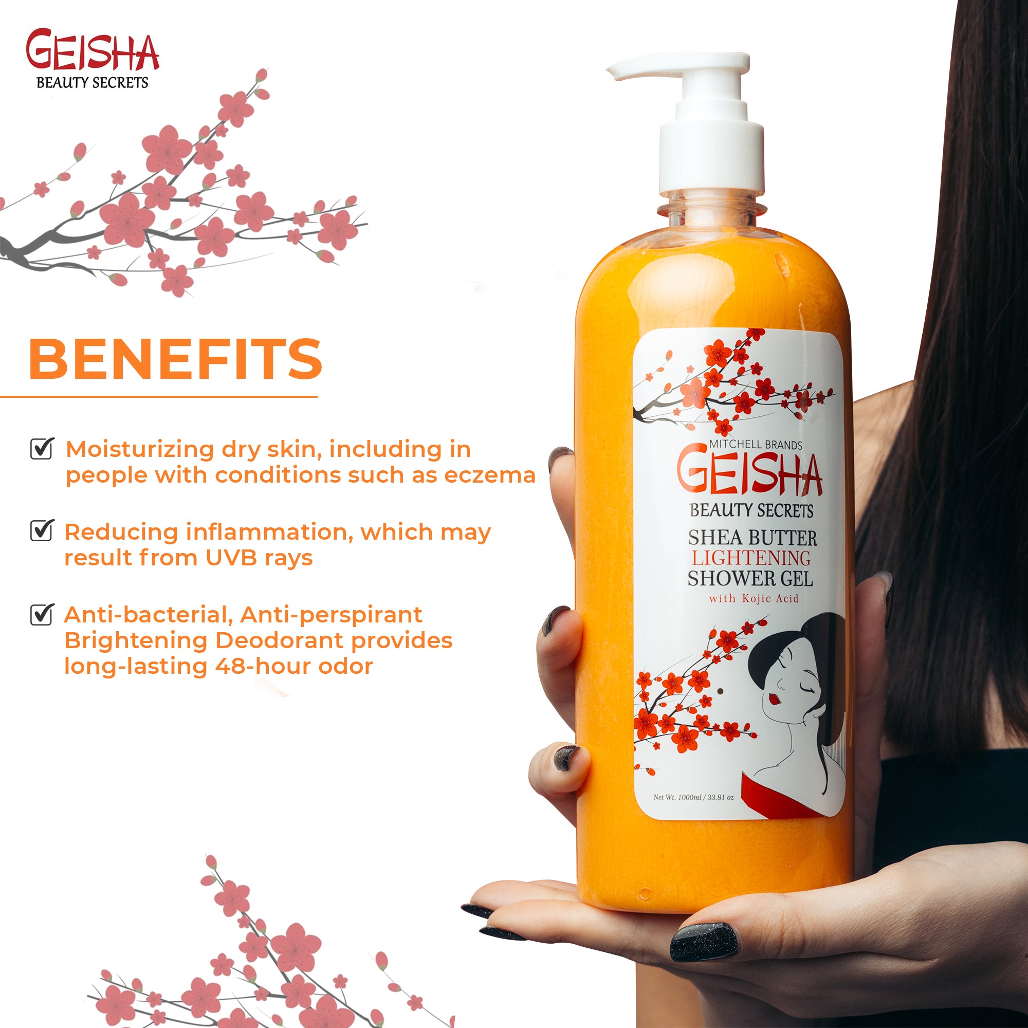 Geisha Beauty Secret Shower Gel - Lightening and Moisturizing Gel - 1000ml / 33 fl oz