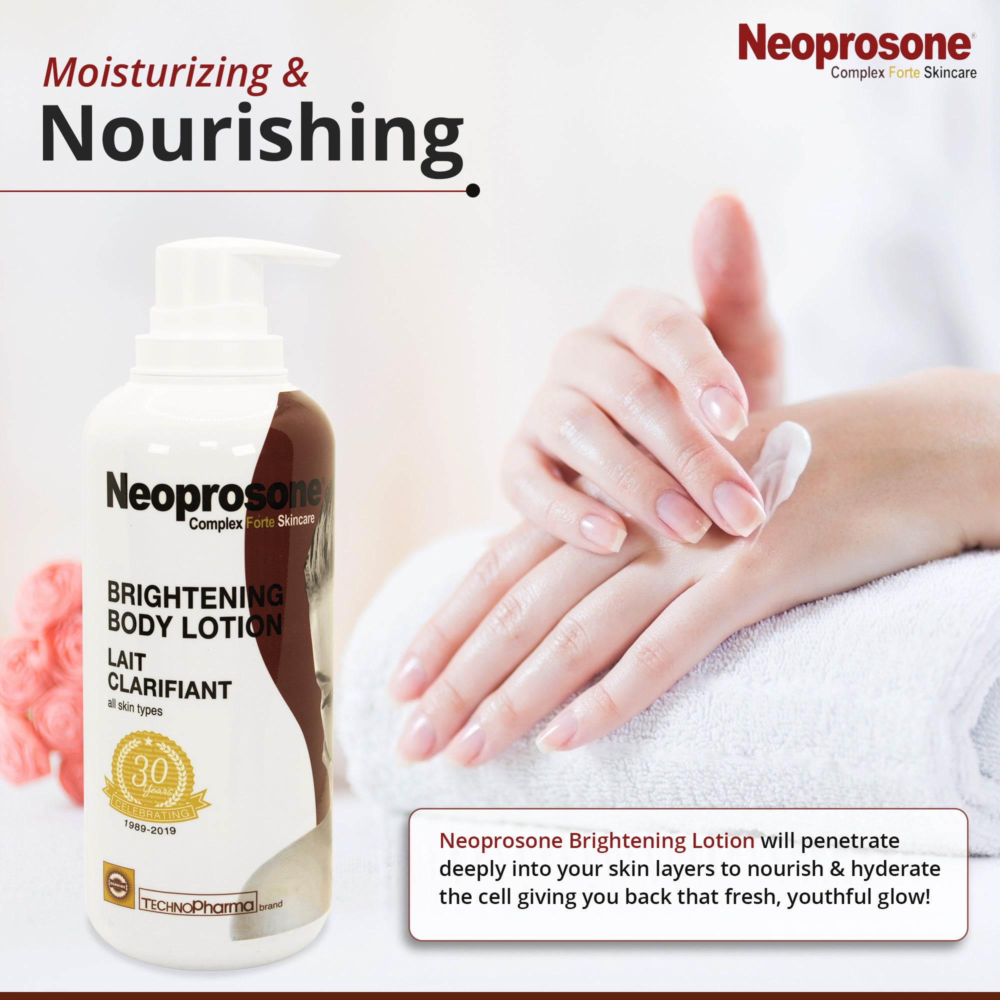 Neoprosone Aufhellende Körperlotion – Verblasst dunkle Flecken – 400 ml / 13,5 fl oz