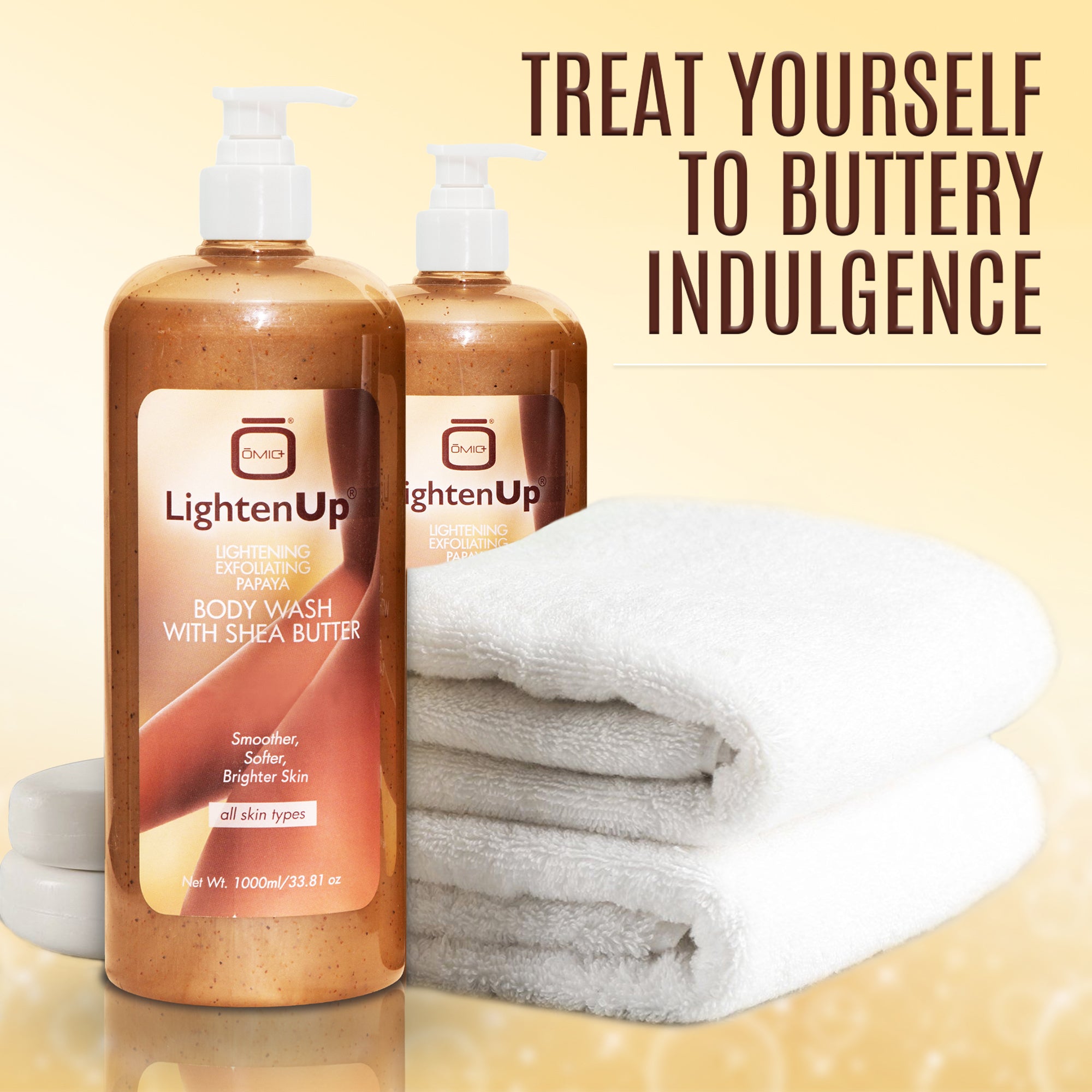 Omic LightenUp PLUS Exfoliating Papaya Body Wash with Shea Butter - 1000ml / 33.81 Oz