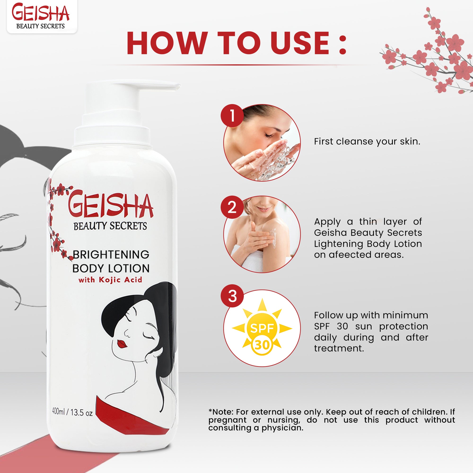 Geisha Beauty Secrets Brightening Body Lotion with Kojic Acid - 400ml / 13 fl oz