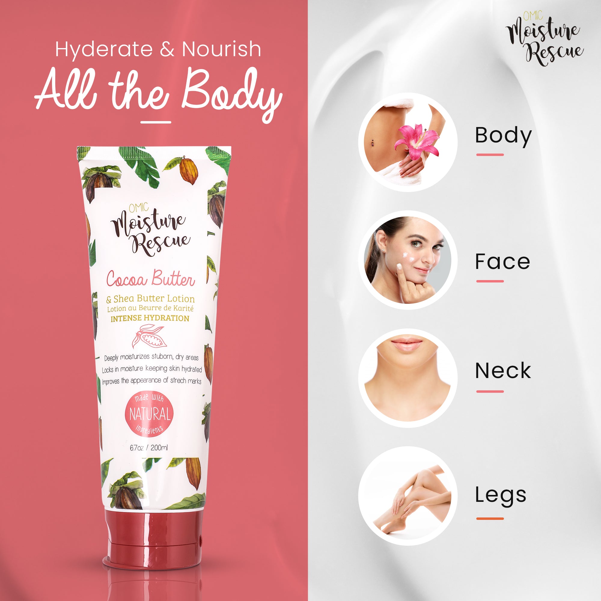 Moisture Rescue Shea Butter Lotion Tube with Cocoa Butter - 200 ml