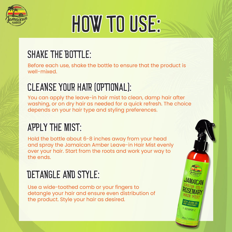 Jamaican Amber Jamaican Castor Oil & Rosemary Leave in Hair Mist 8 oz/236 ml Mitchell Brands - Mitchell Brands - Skin Lightening, Skin Brightening, Fade Dark Spots, Shea Butter, Hair Growth Products