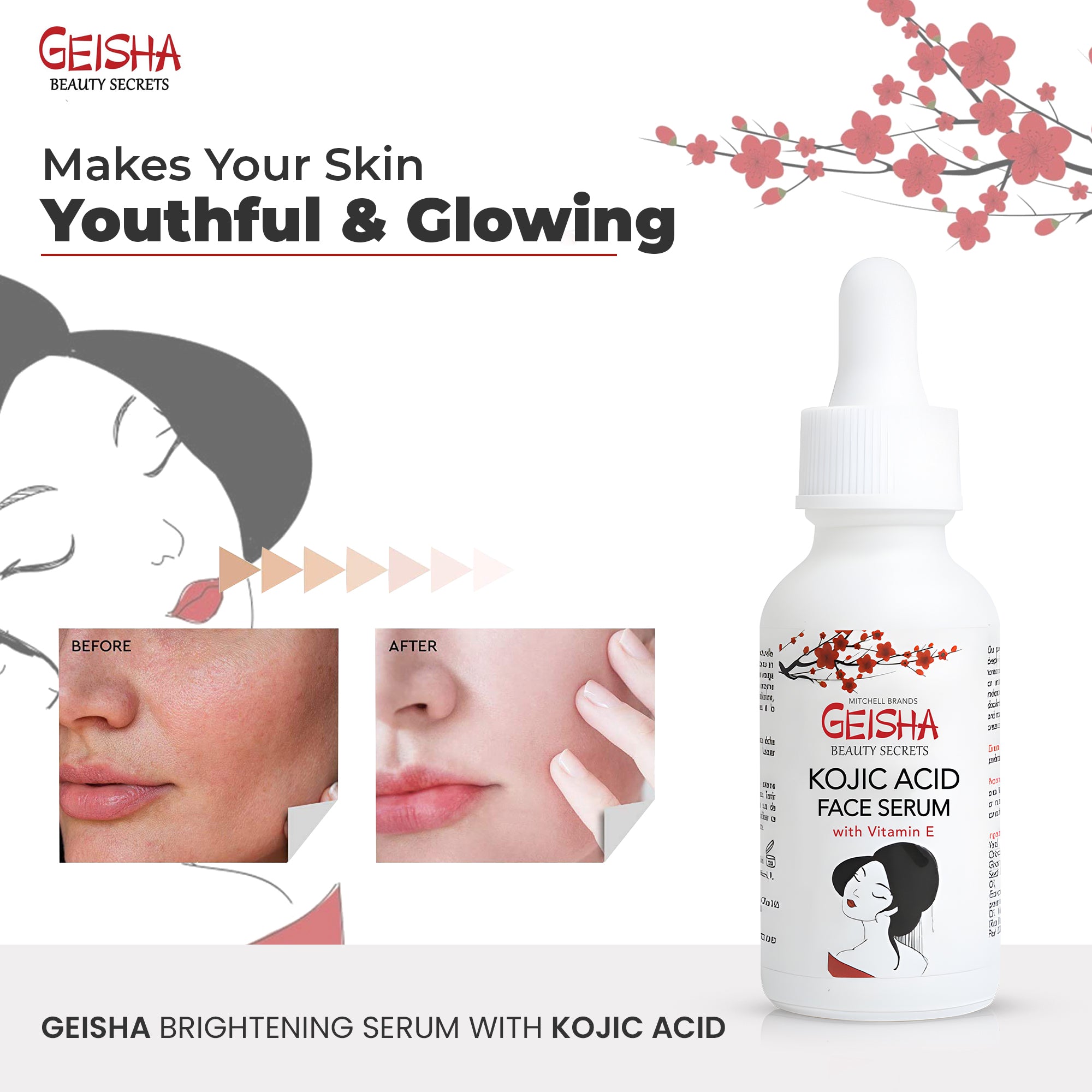 Geisha Kojic Acid Face Brightening Serum - Sérum sans gluten - 30ml / 1 fl oz