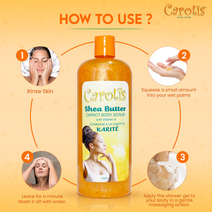 Carotis Shea Butter Carrot Body Wash con vitamina A (NUEVO) - 1000ml / 33.8 oz